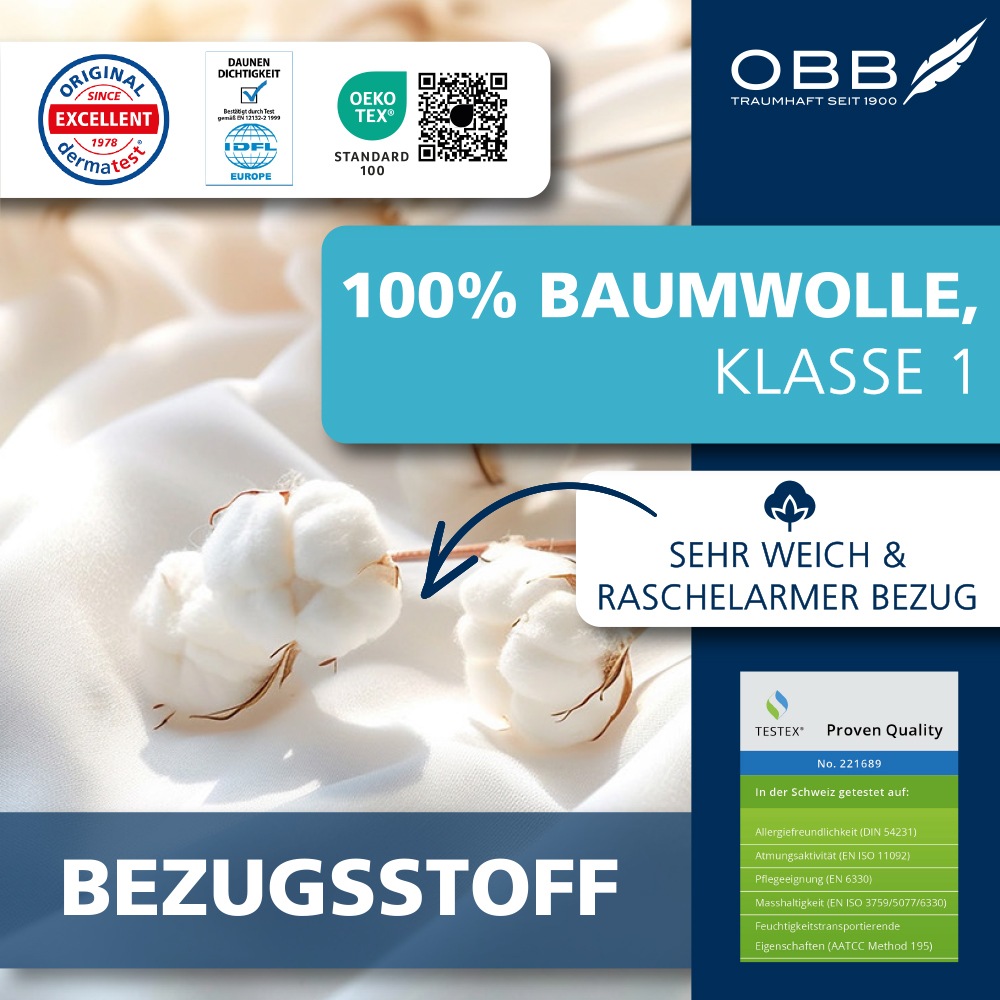 OBB Federkopfkissen "Edition 125 Jahre, Kopfkissen 2er-Set, Made in Germany" Füllung: 90 % Federn, 10 % Daunen Spar-Set, 2 Stk. tlg. Kissen-Set 40x80 cm oder 80x80 cm, Made in Germany