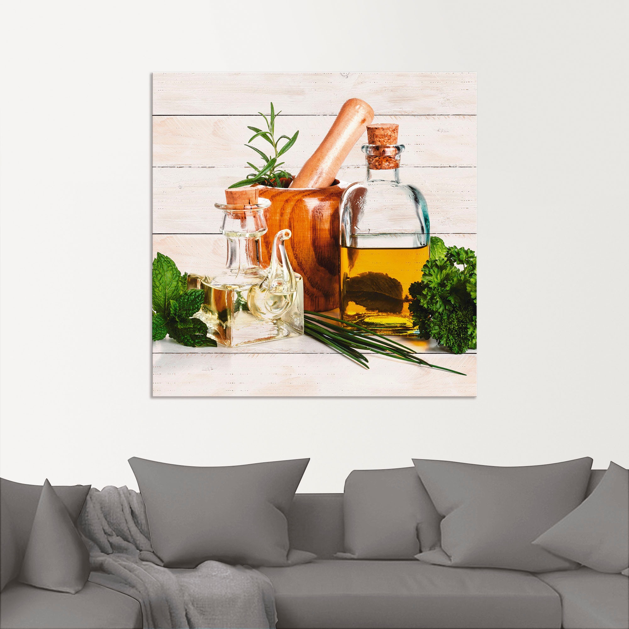 Artland Wandbild »Olivenöl und Kräuter - Küche«, Arrangements, (1 St.), als Alubild, Outdoorbild, Leinwandbild, Poster, Wandaufkleber