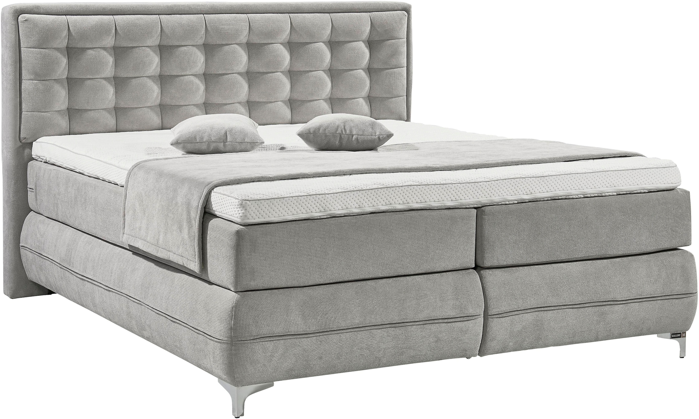 Musterring Boxspringbett "Dubai" Winkelfuss in Chrom, 3 Härtegrade, Kopfteil in Kassettensteppung