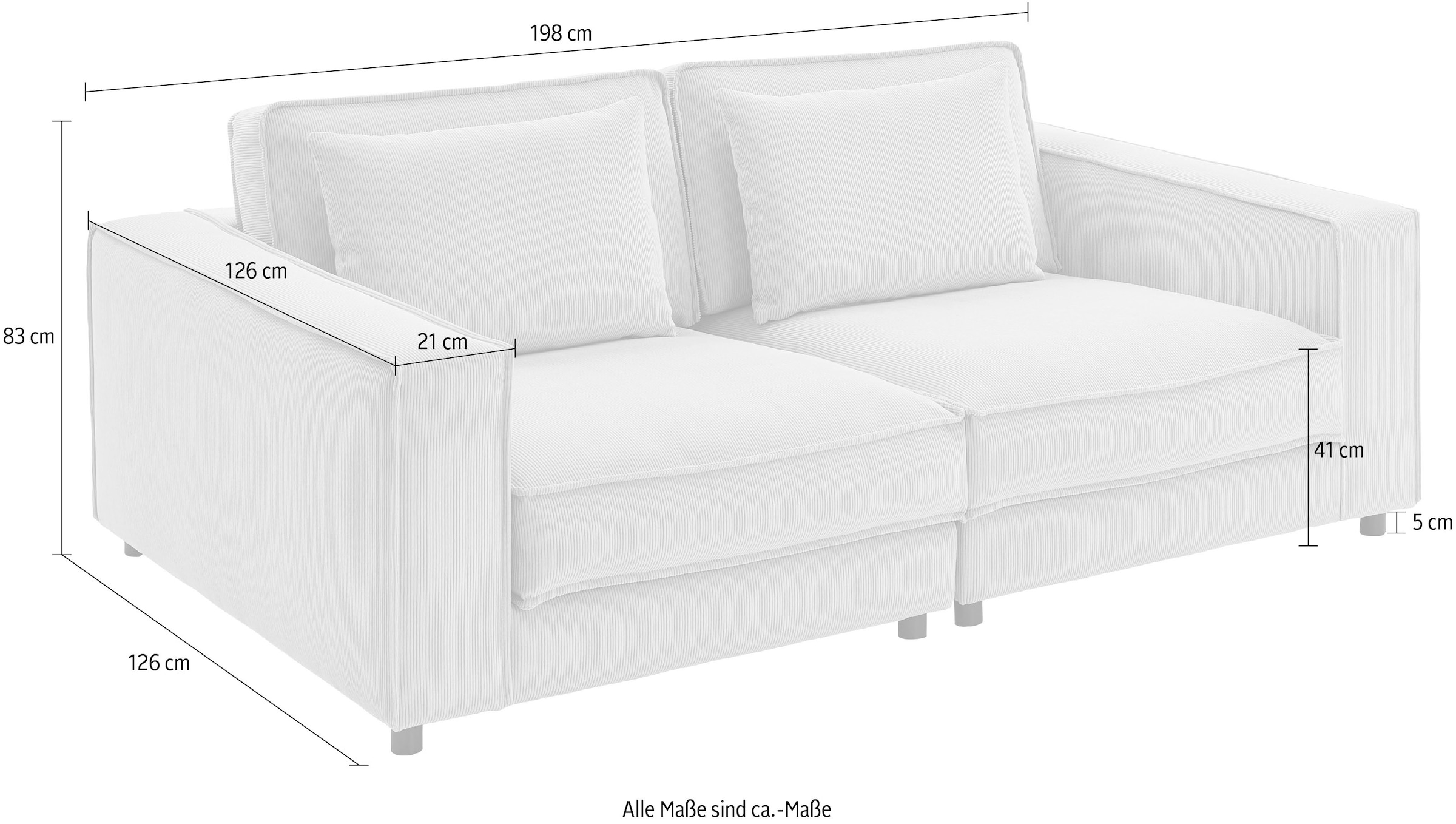 ATLANTIC home collection 2-Sitzer »Valan«, XXL-Sitzfläche, mit Cord-Bezug, frei stellbar, mit Wellenunterfederung