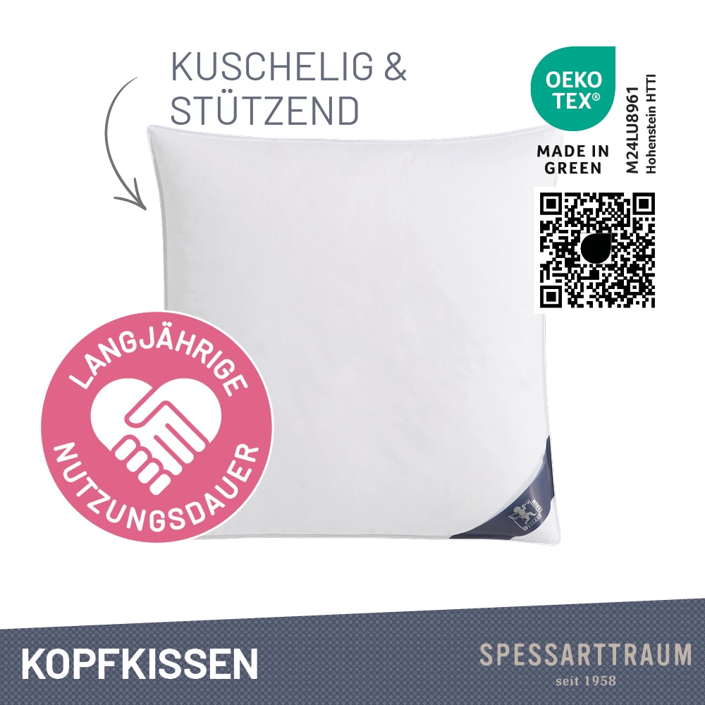 SPESSARTTRAUM 3-Kammer-Kopfkissen »Exklusiv«, Füllung: 90% Daunen / 10% Federn (Aussenkammern) und 100% Federn (Innenkammer), Bezug: feiner Daunenbatist, 100% Baumwolle, (1 St.), Kissen vom Hohenstein Institute ausgezeichnet
