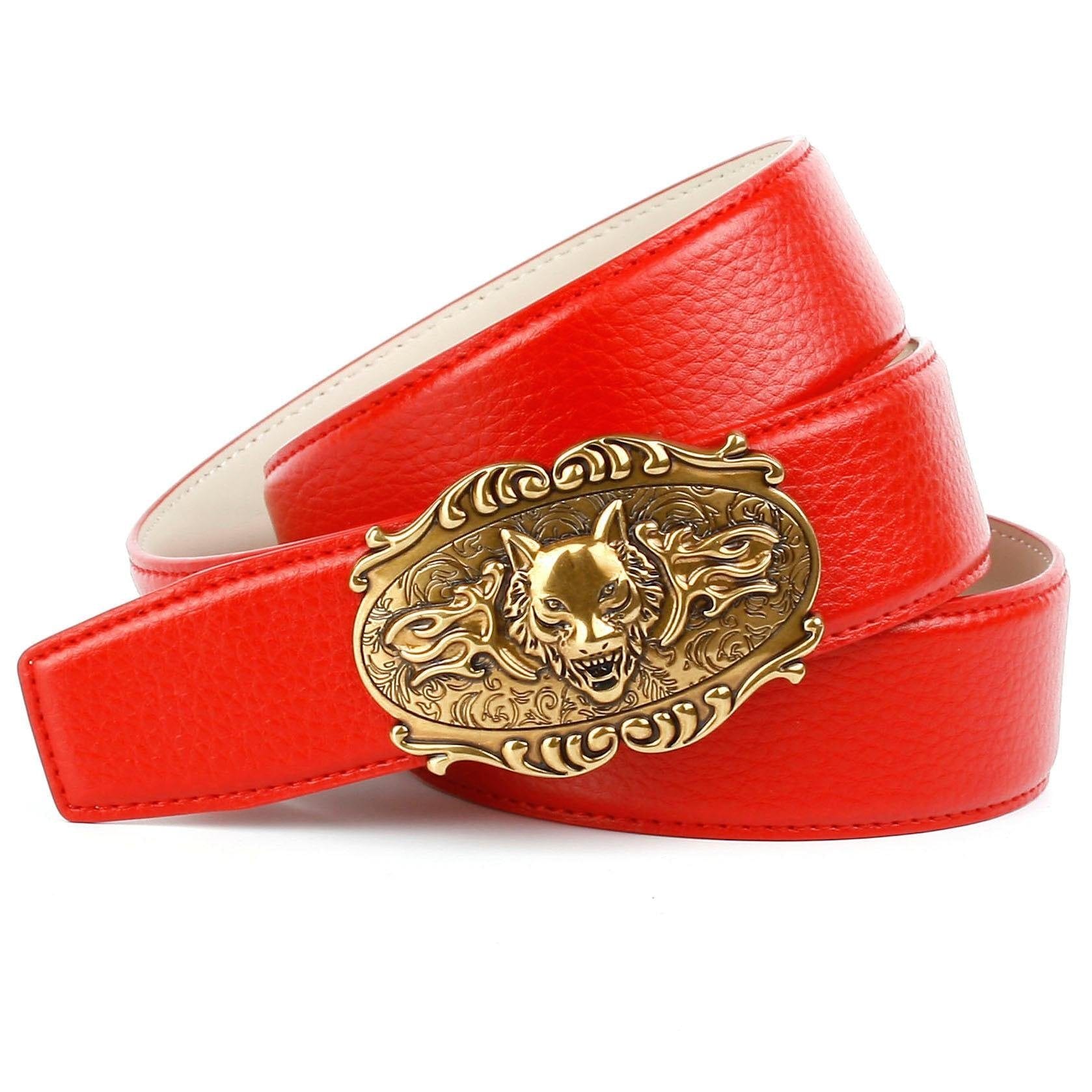 Anthoni Crown Ledergürtel, in rot online shoppen mit Wolfkopf-Schnalle Schweiz bei Jelmoli-Versand