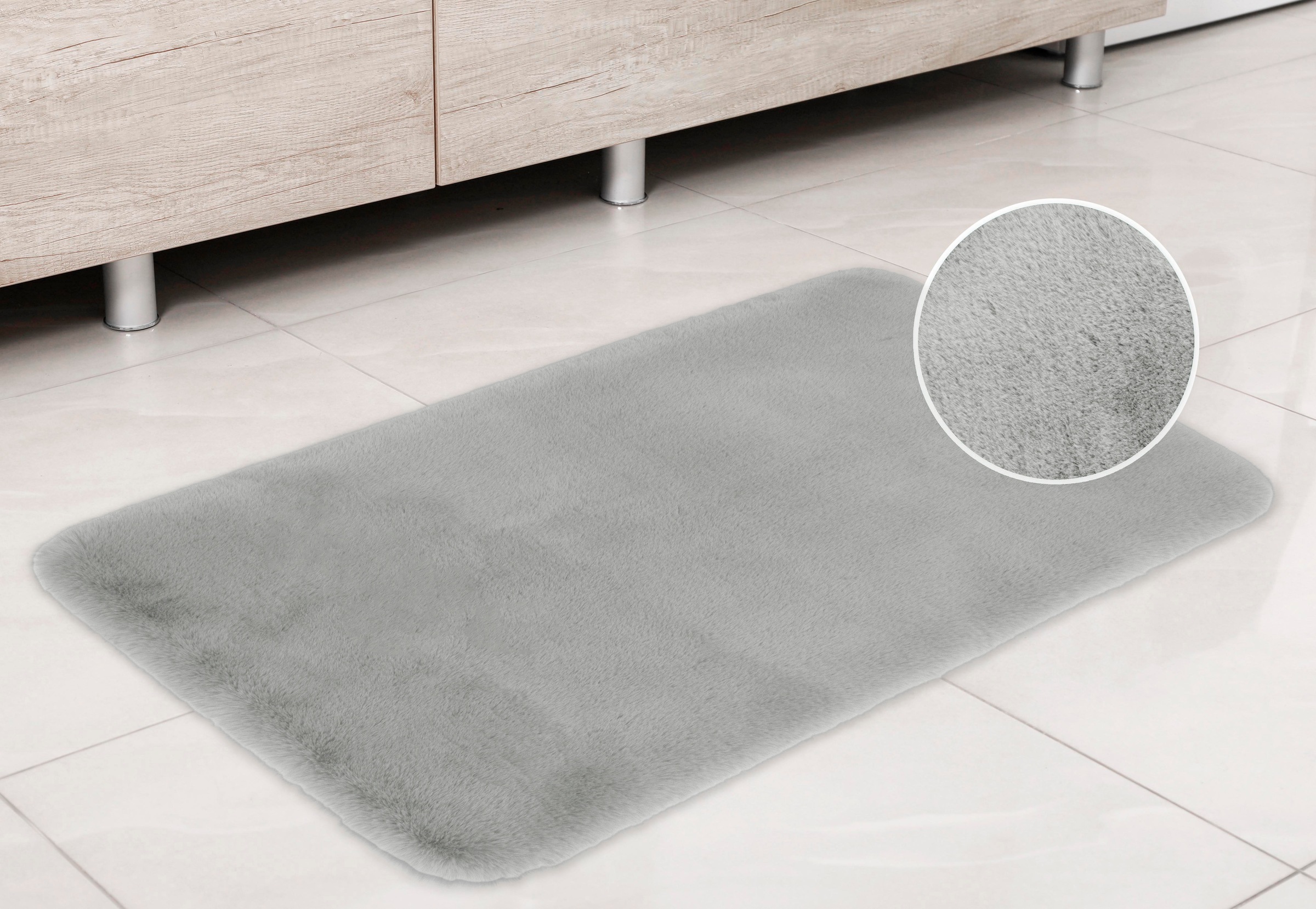 my home Badematte »Rabbit Badematten, Badvorleger, Badezimmer Teppich«, rutschhemmend beschichtet, strapazierfähig-fussbodenheizungsgeeignet-schnell trocknend, Kaninchenfell-Haptik, Badteppich, rechteckig, rund & als 3-tlg. Set