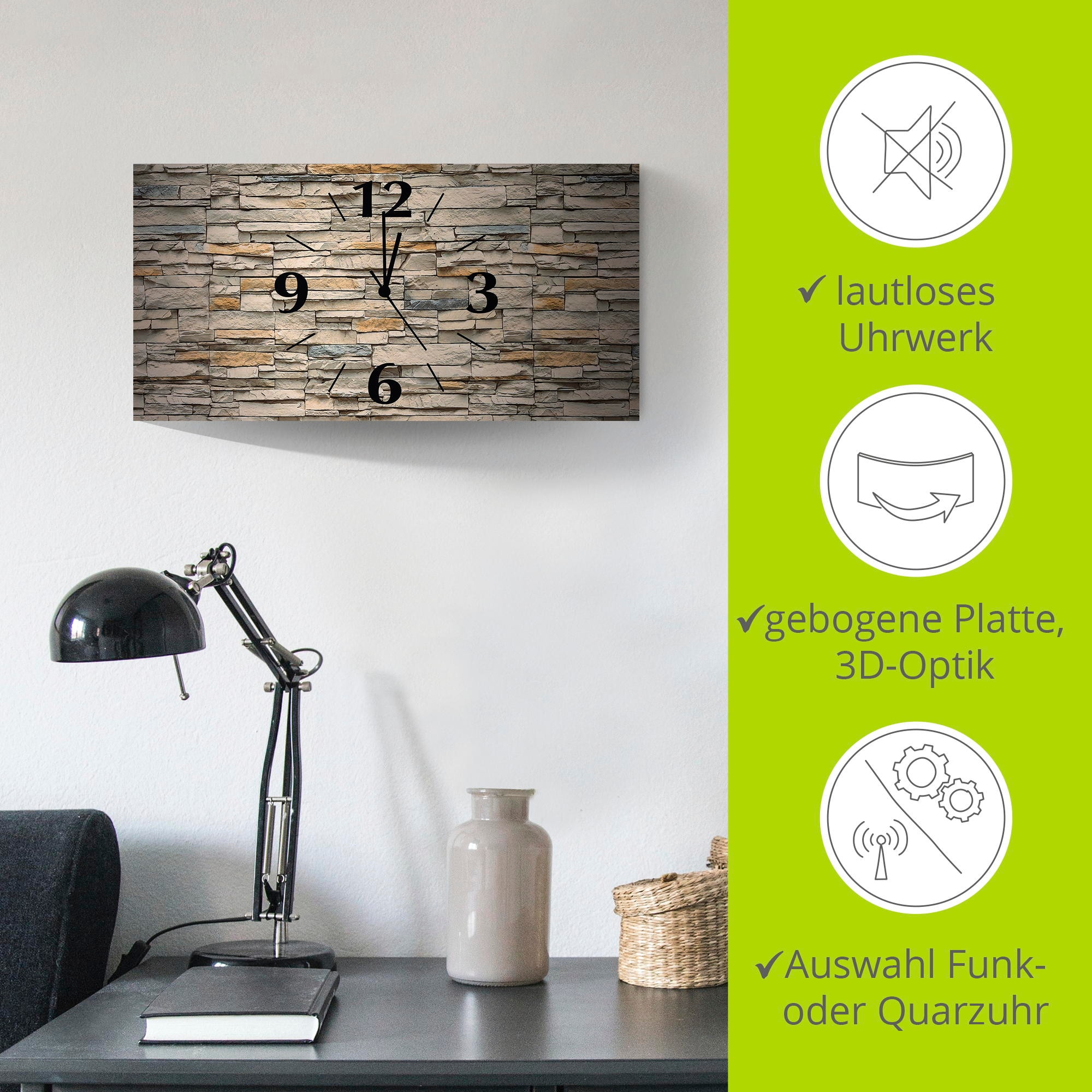 Artland Wanduhr »Braune alte Ziegelmauer«, 3D Optik gebogen, mit Quarz- oder Funkuhrwerk, versch. Grössen