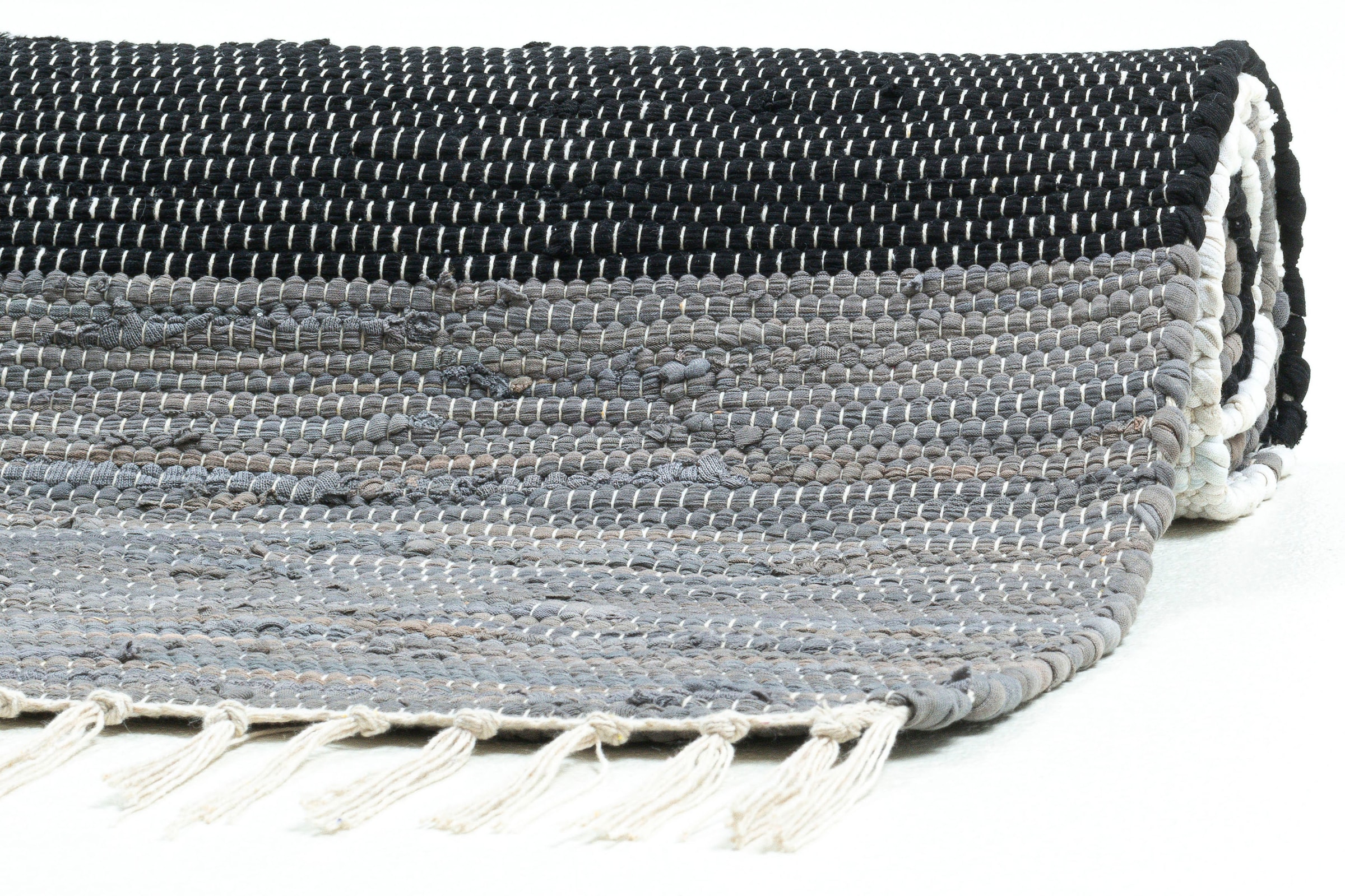 THEKO Teppich »Stripe Cotton«, rechteckig, 5 mm Höhe, Flachgewebe, gestreift, reine Baumwolle, handgewebt, mit Fransen