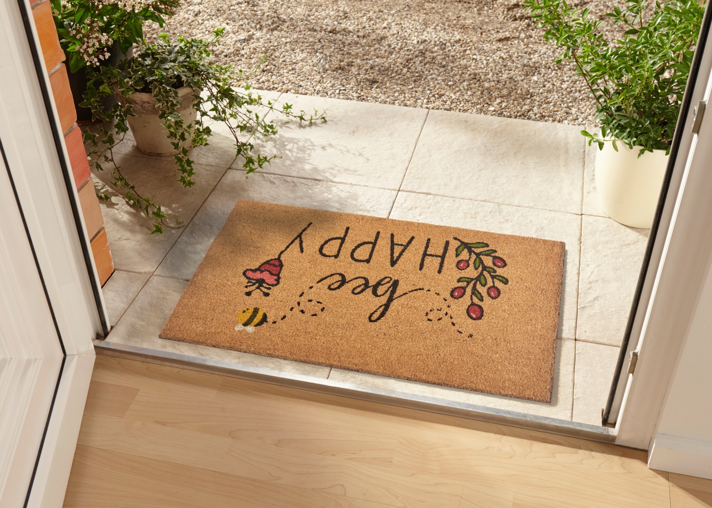 HANSE Home Fussmatte »Bee Happy, Türmatte«, rechteckig, 15 mm Höhe, Kokos, Schmutzfangmatte, Outdoor, Rutschfest, Innen, Kokosmatte, Flur