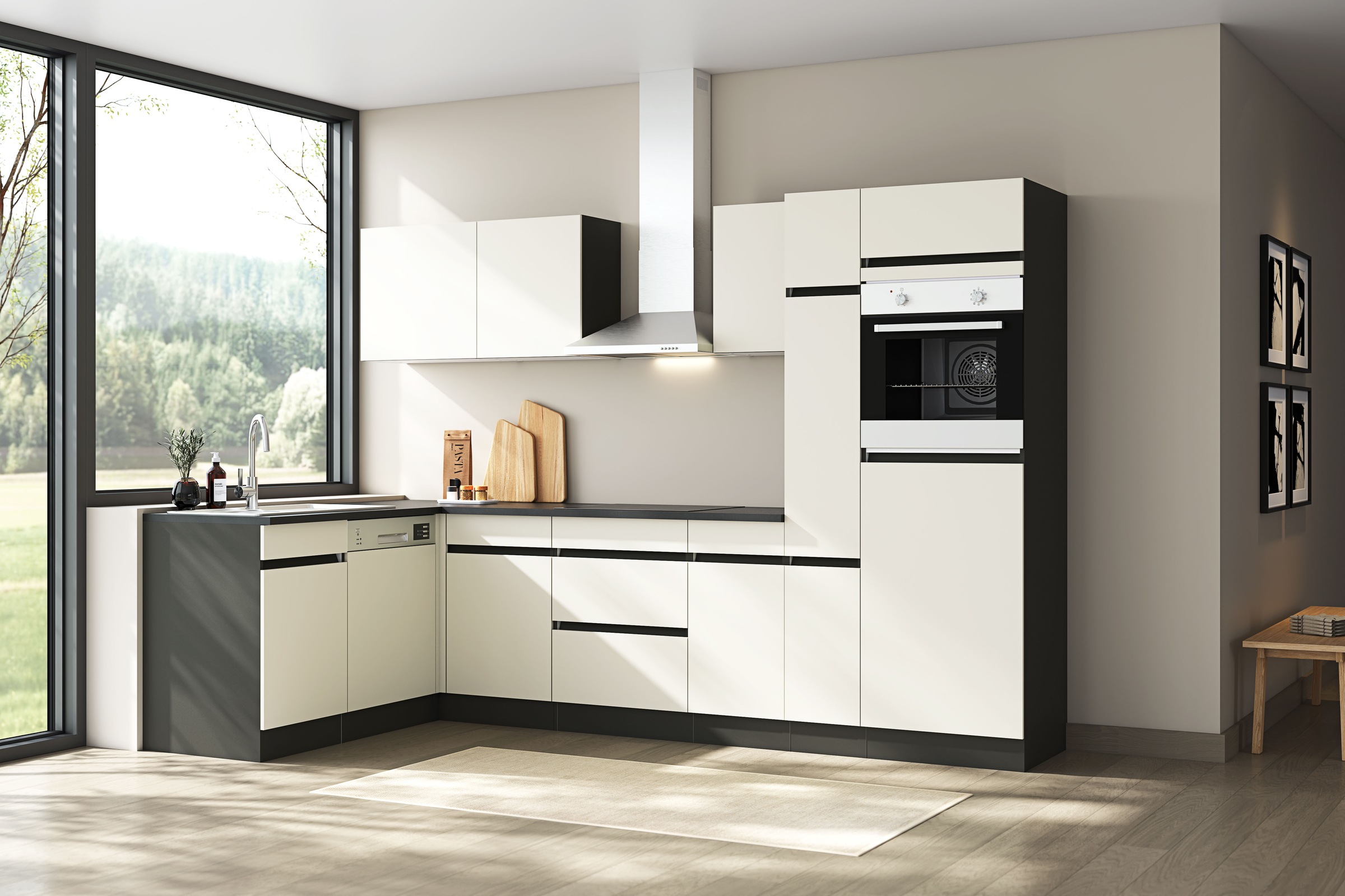 OPTIFIT Küchenzeile "Roth" Stellmaße 300x175 cm, wahlweise mit E-Geräten, mit Apothekerschrank
