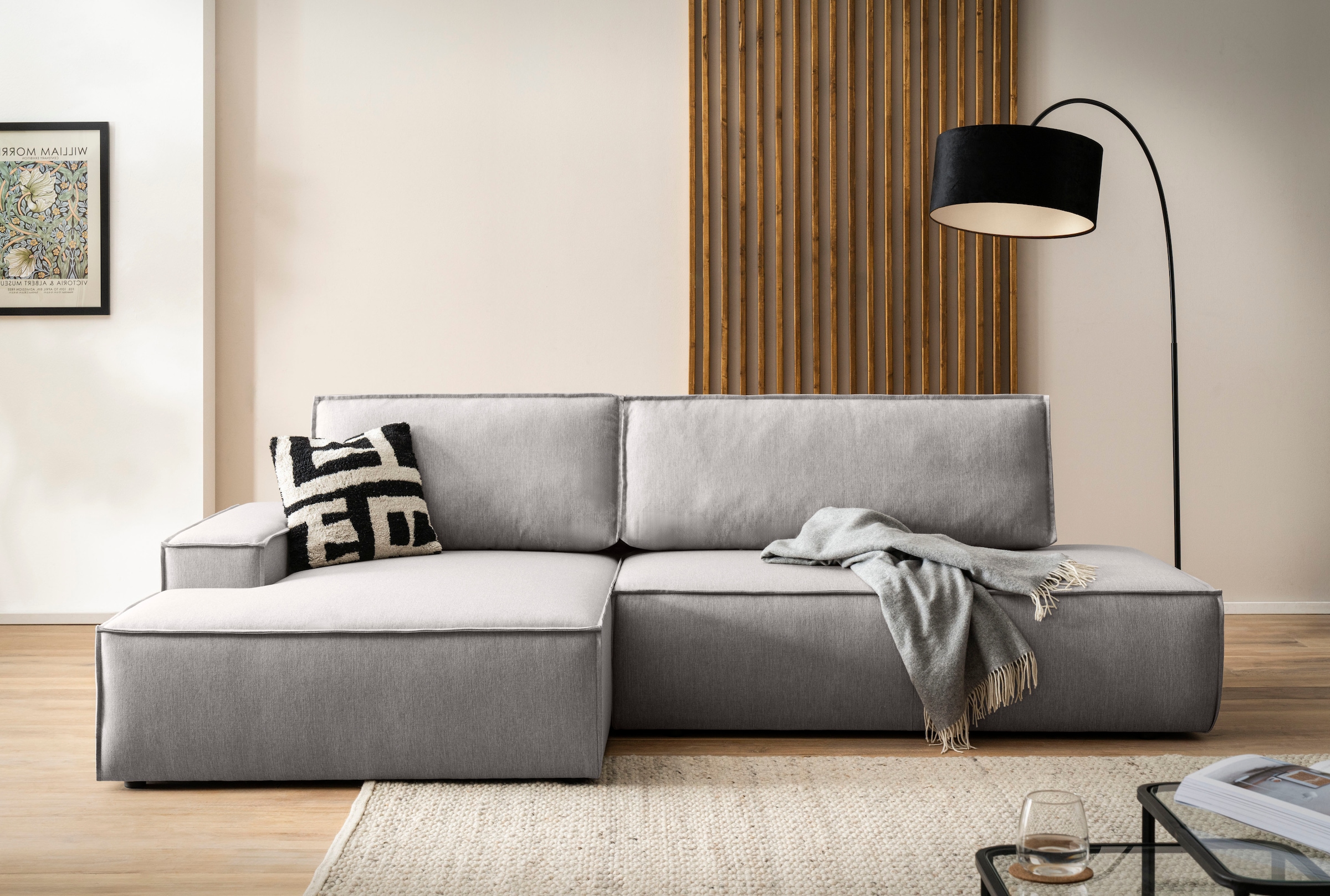 Home affaire Ecksofa »SHERWOOD, Schlafsofa in L-Form offen (275cm), Cord, Leinenoptik«, Schlaffunktion und Bettkasten, Kedernaht, hoher Sitz- & Liegekomfort