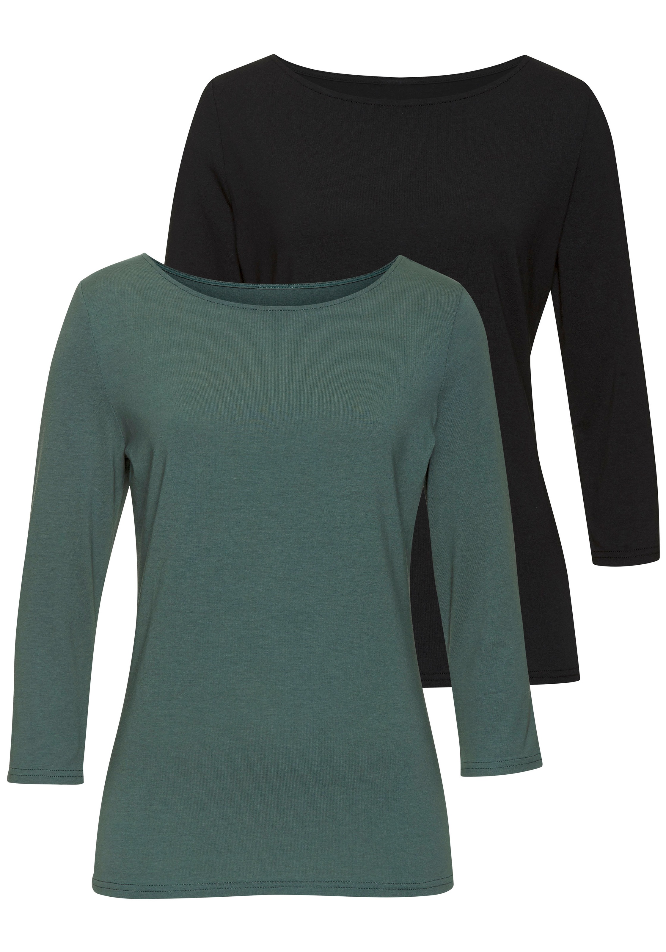 LASCANA 3/4-Arm-Shirt 2er-Pack, aus luftiger Baumwoll-Modal-Qualität