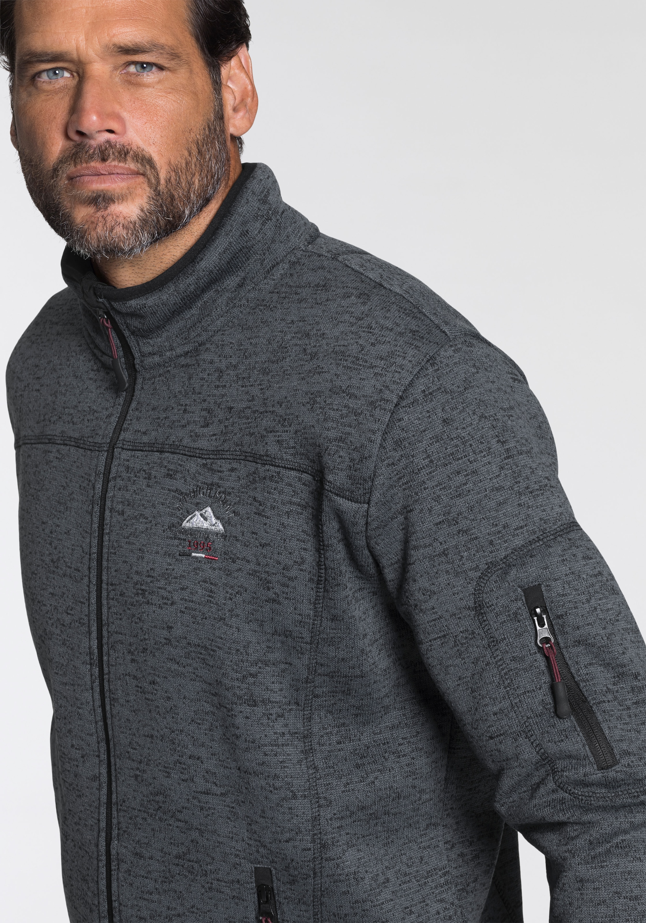 Man's World Strickfleecejacke, für die Übergangszeit, mit Reissverschlusstaschen, mit Stehkragen