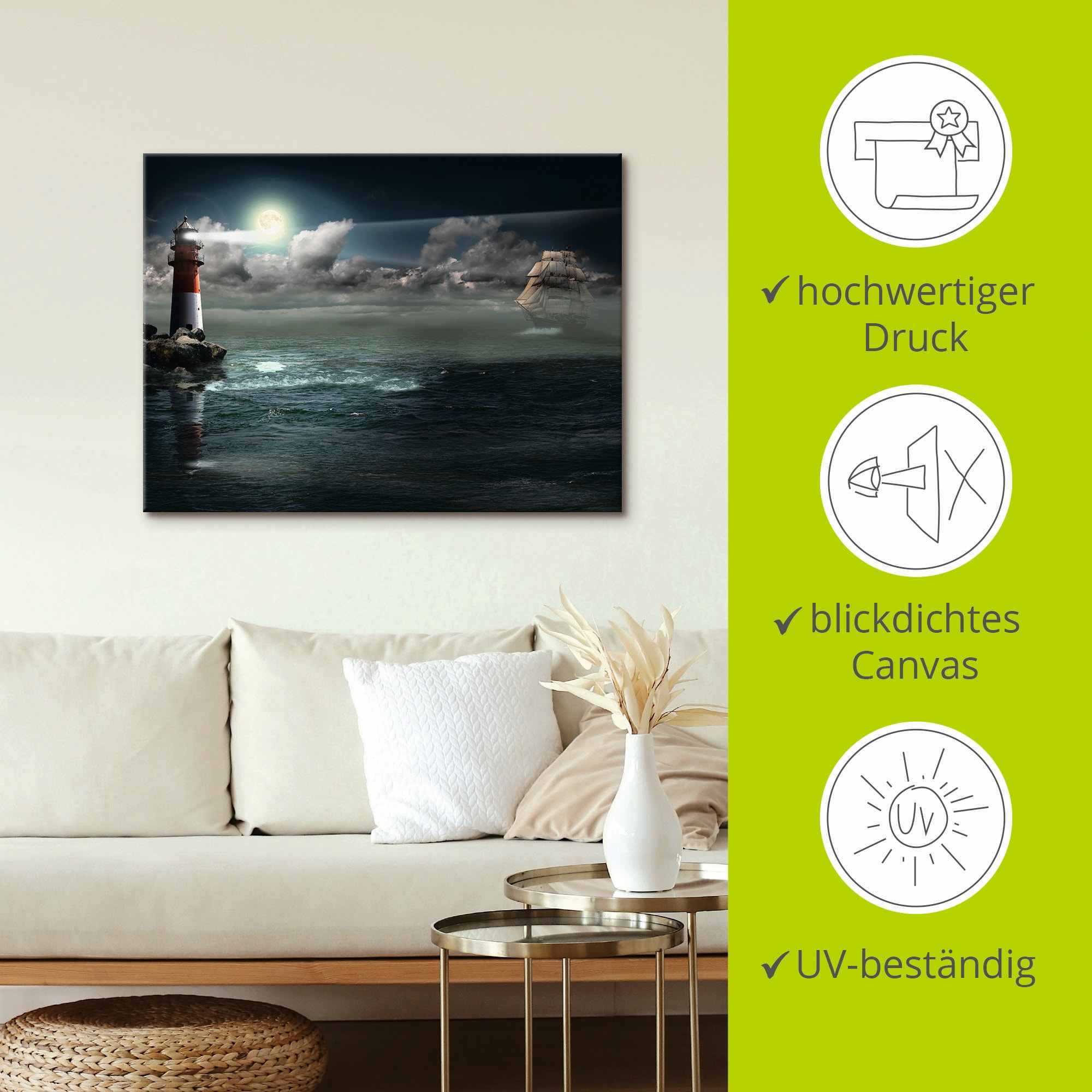Artland Wandbild »Leuchtturm unter Beleuchtung«, Gebäude, (1 St.), als Leinwandbild, Poster in verschied. Grössen