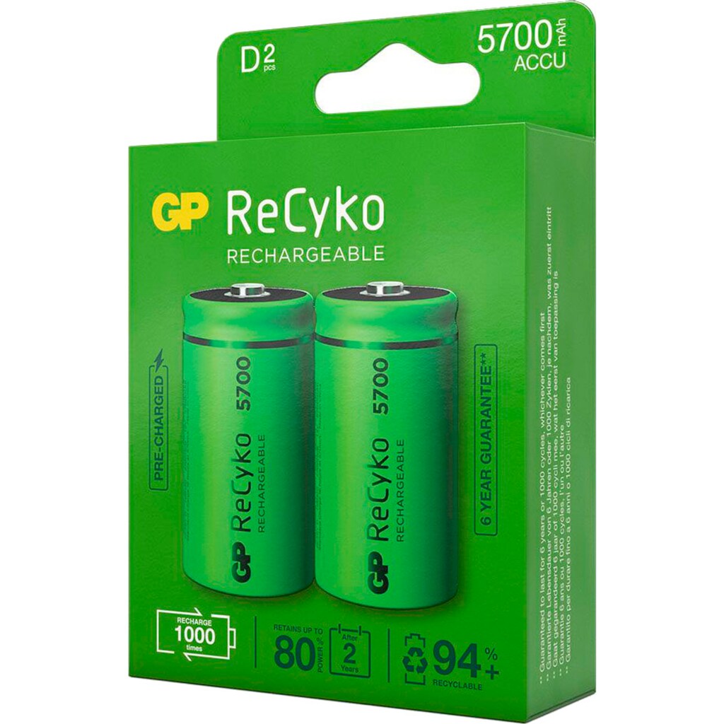 GP Batteries Akku »2er Pack D Mono Akku GP NiMH 5700 mAh ReCyko 1,2V«, D, 5700 mAh