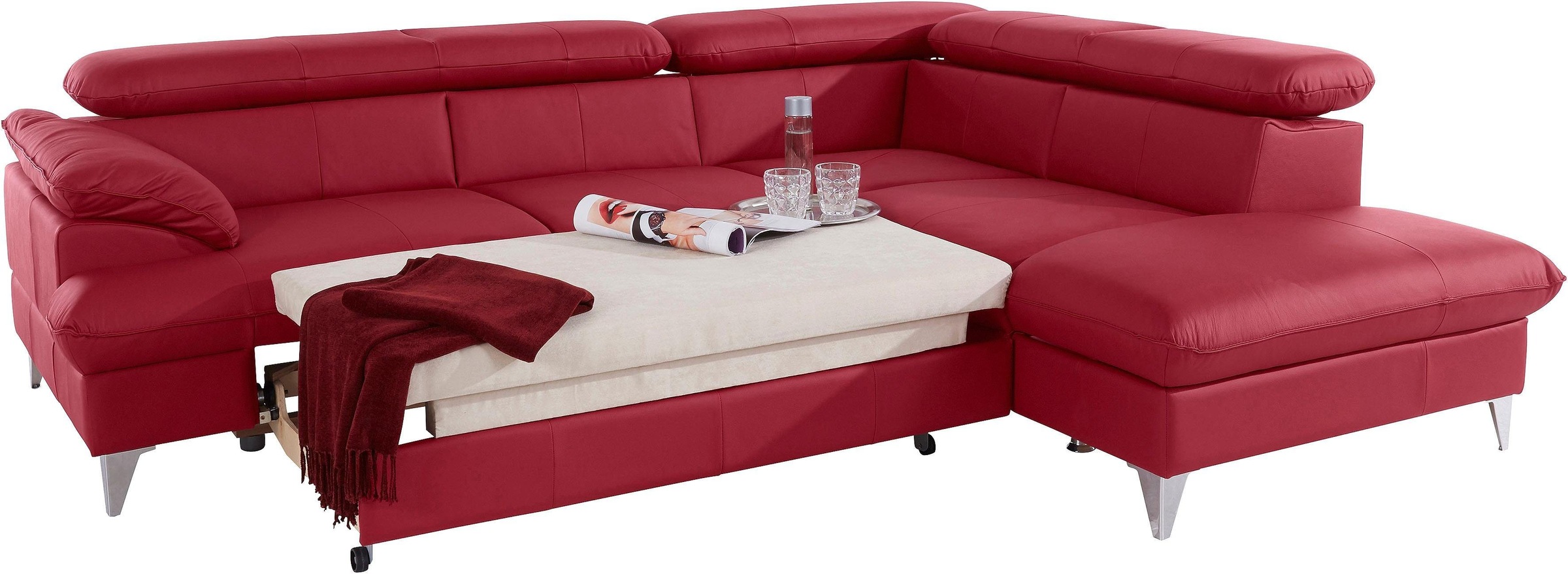COTTA Polstergarnitur »Caluso L-Form«, Set bestehend aus: Ecksofa mit Kopfteilverstellung & Hocker
