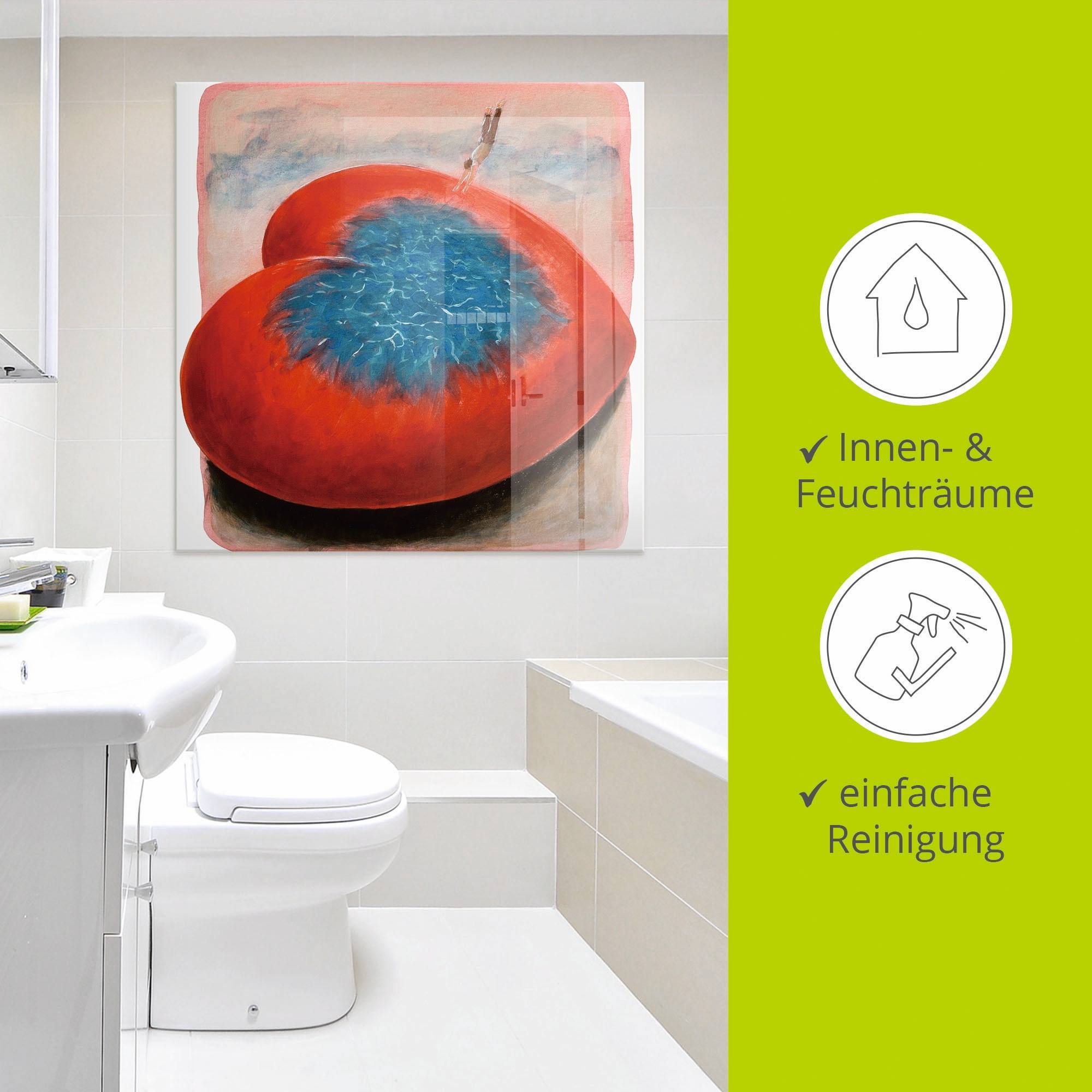 Artland Glasbild »Sprung ins kalte Wasser«, Herzen, (1 St.), in verschiedenen Grössen