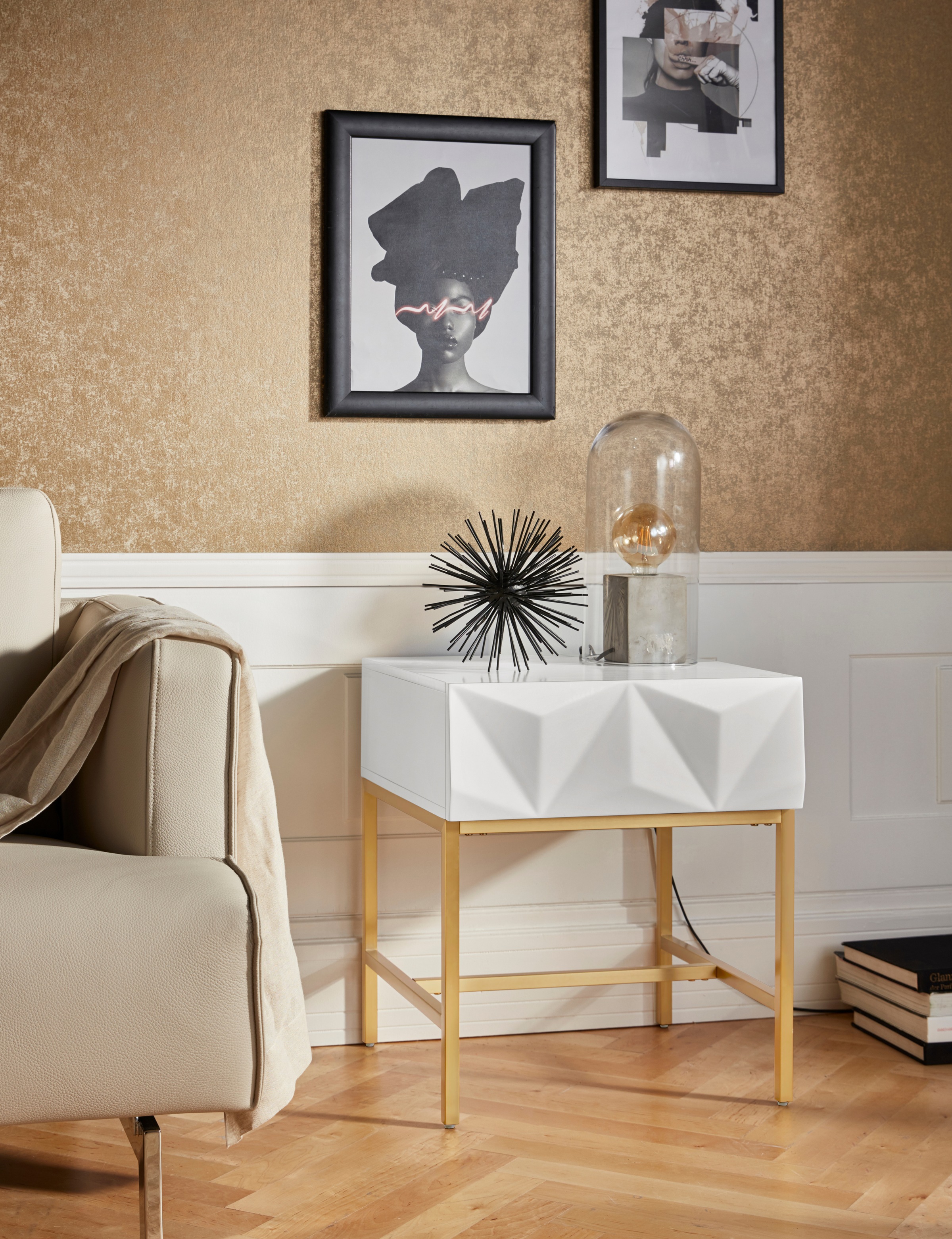 OTTO home Beistelltisch "Minfi" Schublade mit 3D-Front, auch als Nachttisch geeignet, Breite 50 cm