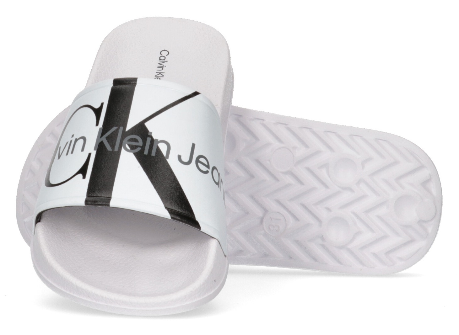 Calvin Klein Jeans Badepantolette »LOGO POOL SLIDE«, Sommerschuh, Schlappen, Badeschuh, Poolslides mit grossem Logodruck