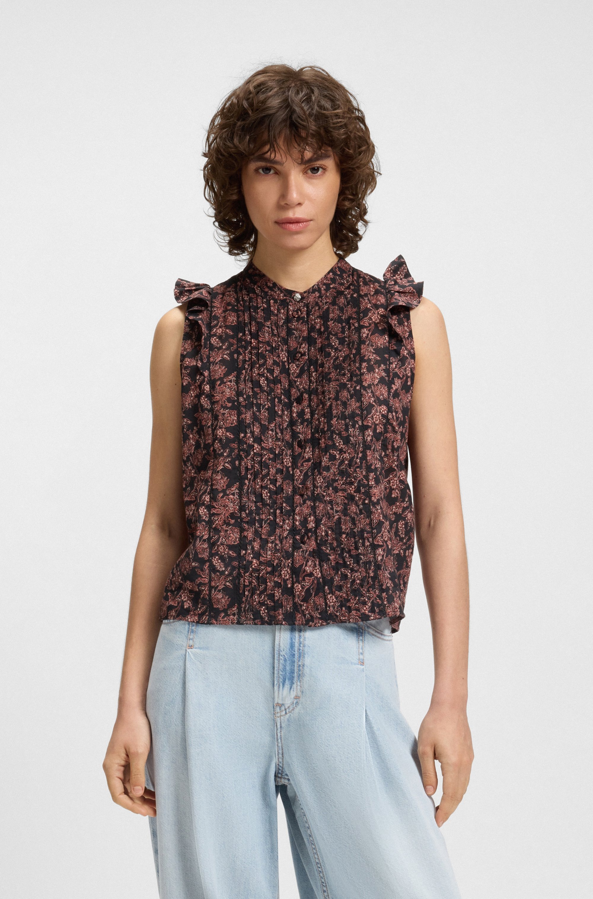 BOSS ORANGE Klassische Bluse »Bantiana Premium Damenmode« mit Ajour Details, Stehkragen