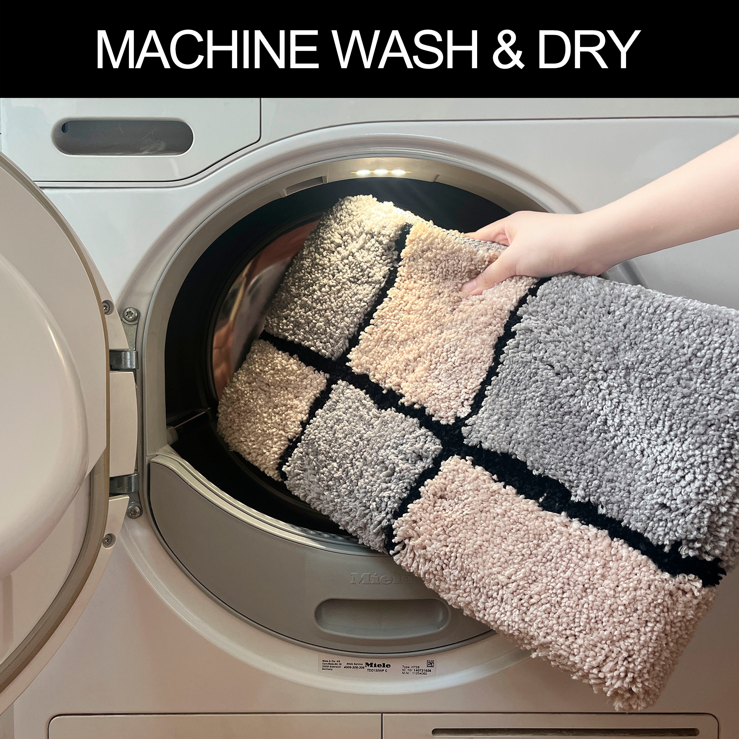 my home Badematte »Melli«, rutschhemmend beschichtet, fussbodenheizungsgeeignet, Badteppich, mit Muster, karierte Badematte
