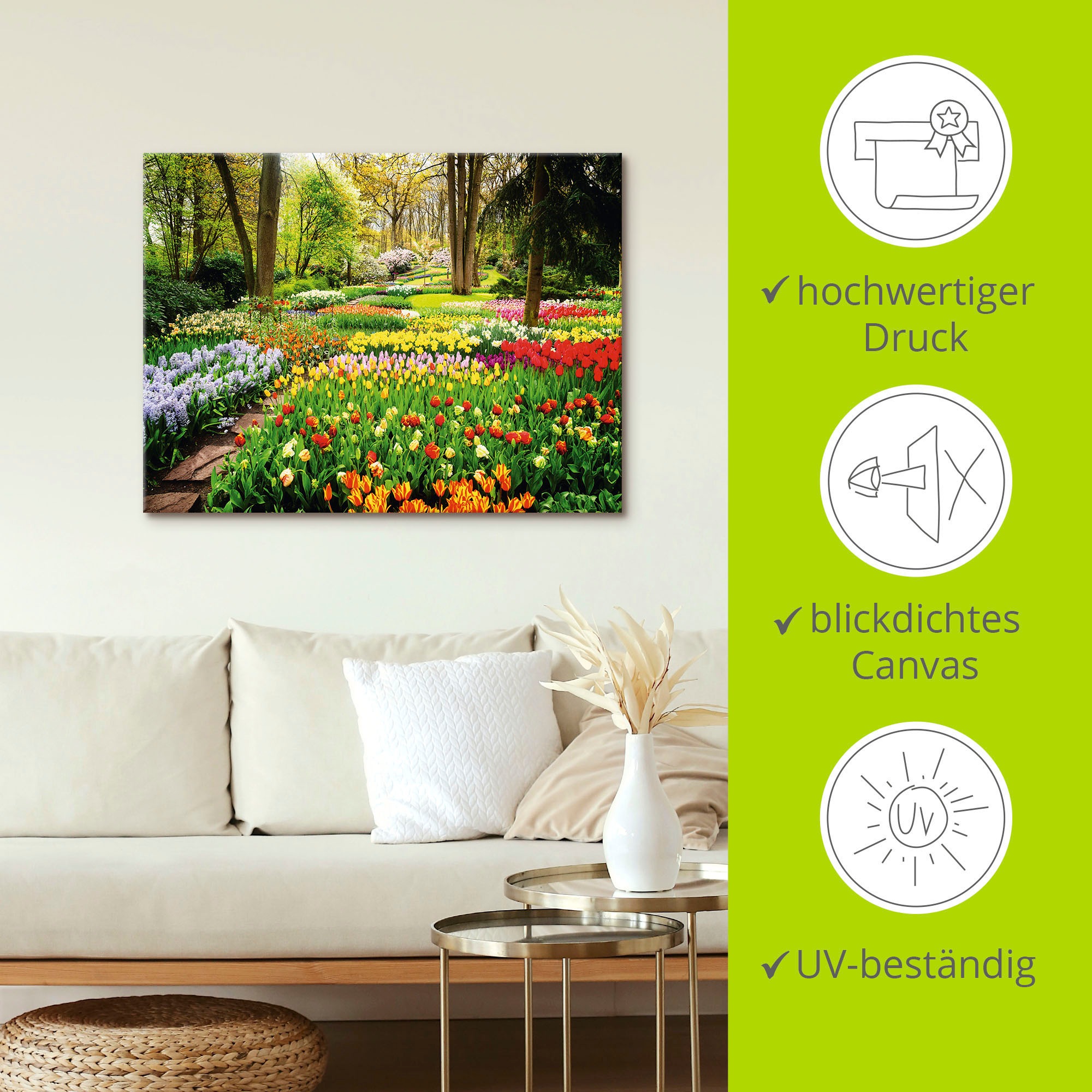 Artland Wandbild »Tulpen Garten Frühling«, Blumenwiese, (1 St.), als Alubild, Outdoorbild, Leinwandbild, Poster, Wandaufkleber