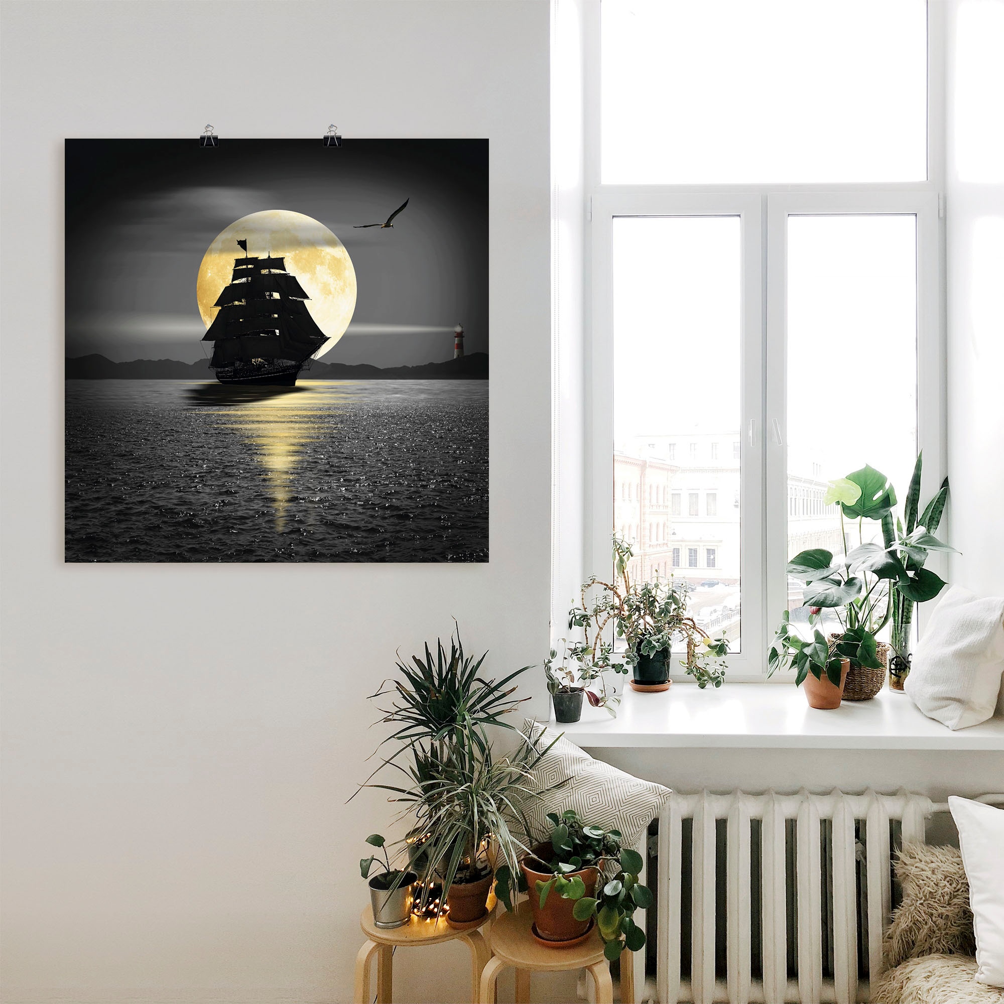 Artland Wandbild »Ein Schiff mit schwarzen Segeln«, Boote & Schiffe, (1 St.), als Leinwandbild, Poster, Wandaufkleber in verschied. Grössen