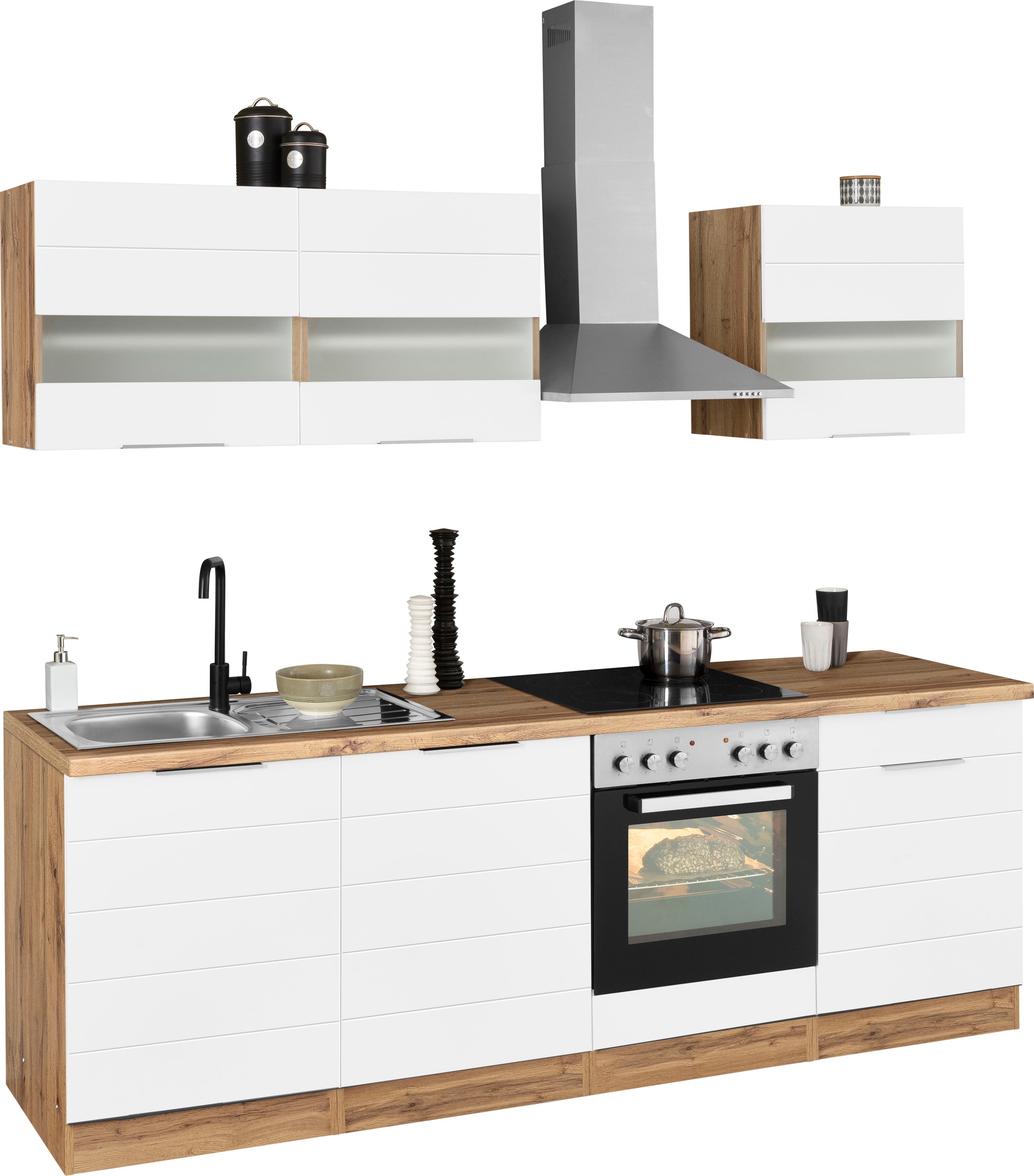 KOCHSTATION Küchenzeile "KS-Luhe" 240 cm breit, wahlweise mit oder ohne E-Geräten, gefräste MDF-Fronten