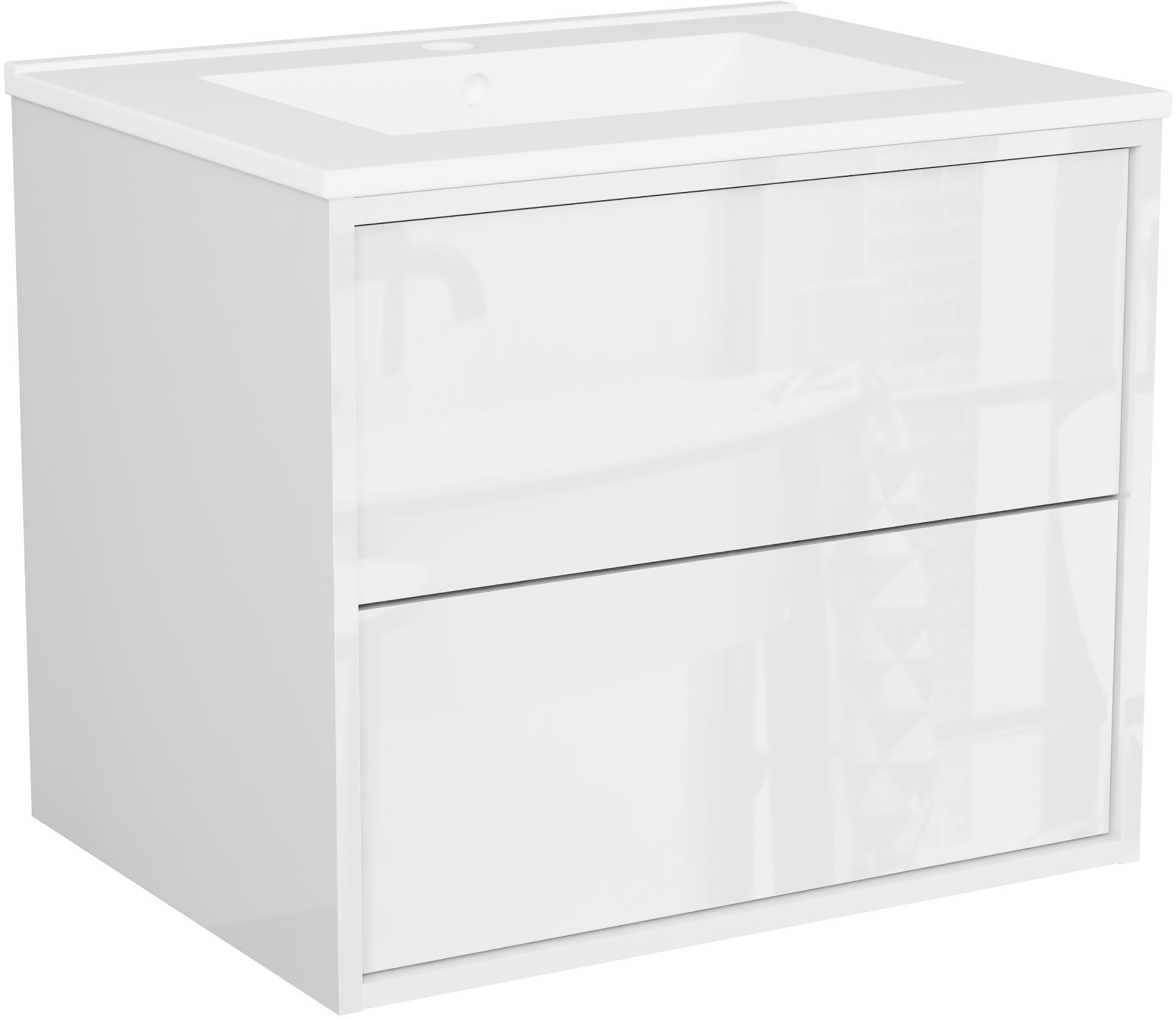 welltime Waschtisch "Waschbeckenunterschrank Line mit Waschbecken,Badmöbel,zwei Schubladen" Badschrank mit Waschbecken, Push to open, Maße B/H/T: 61/53/47 cm