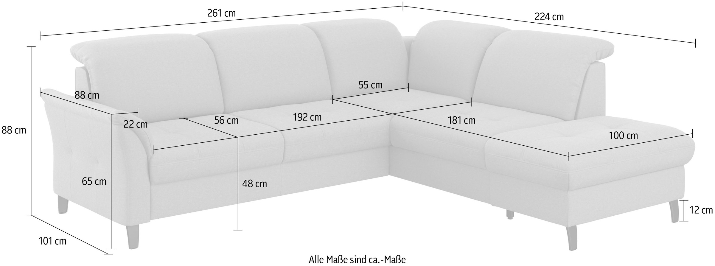 sit&more Ecksofa »Maggiore L-Form«, wahlweise mit Kopfteilverstellung, Bettfunktion und Stauraum
