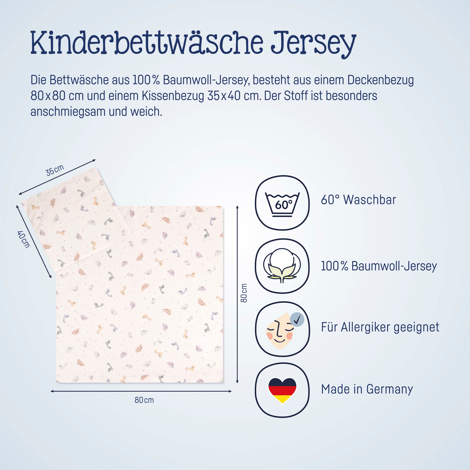 Julius Zöllner Kinderbettwäsche »Baby- und Kinderbettwäsche aus 100% Jersey-Baumwolle«, erhältlich in den Grössen 80x80+35x40cm und 100x135+40x60cm