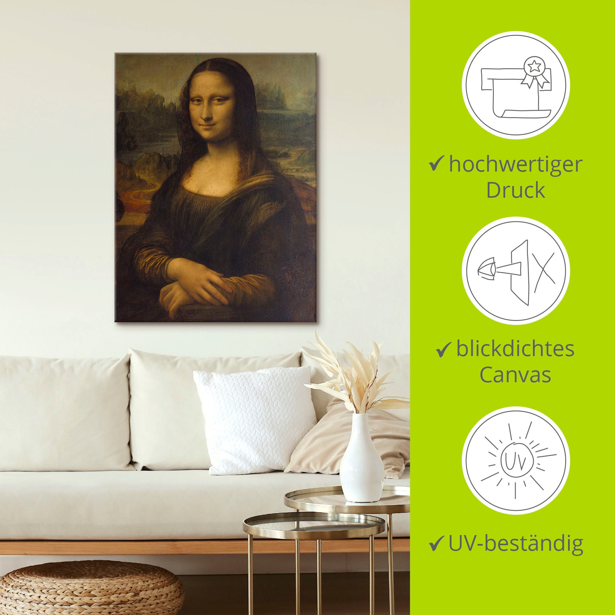 Artland Wandbild »Mona Lisa. Um 1503«, Porträts, (1 St.), als Leinwandbild, Poster in verschied. Grössen