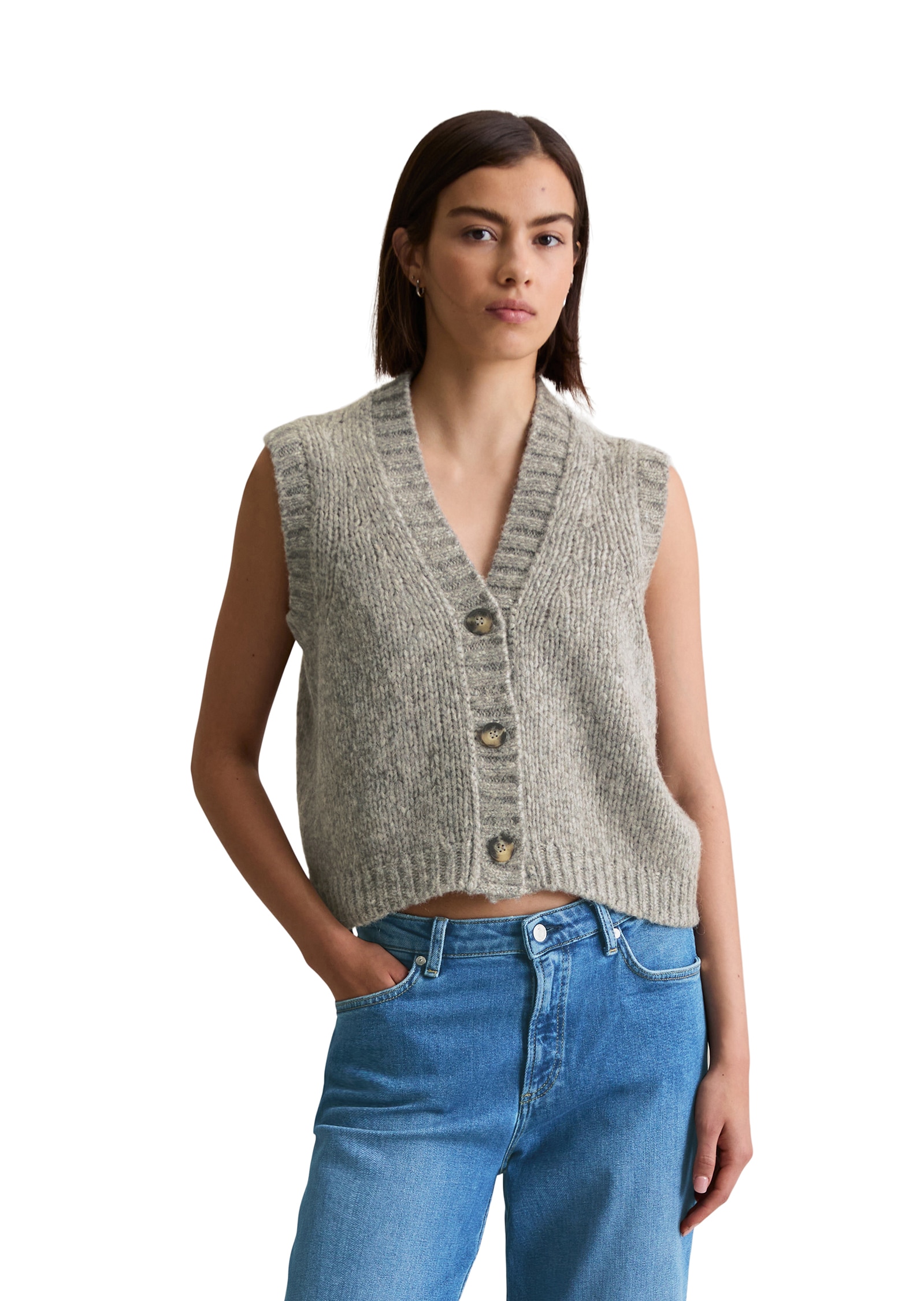 Marc O'Polo DENIM Strickweste »cropped aus kuscheligem Schurwolle-Alpaka-Mix« entspannter Schnitt mit tiefem V-Ausschnitt