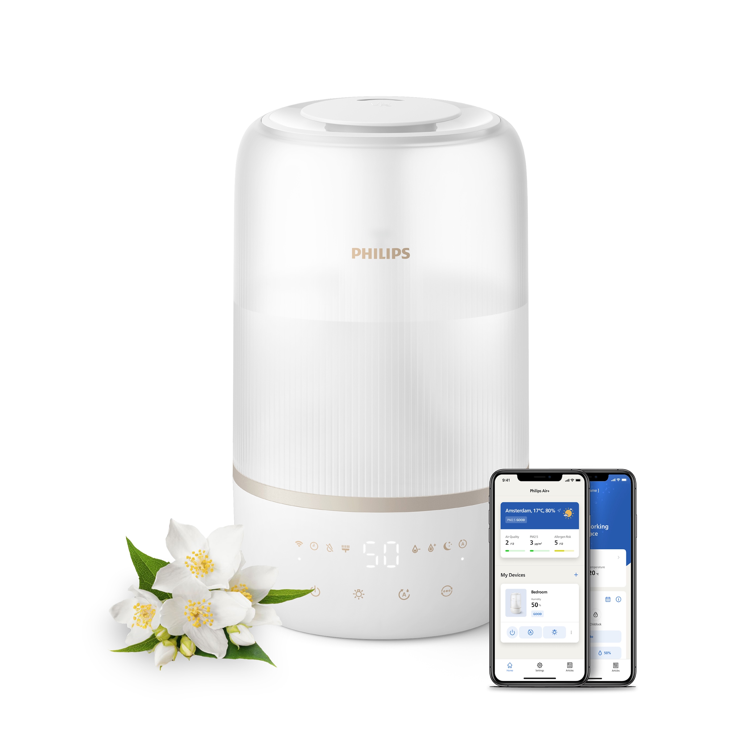 Philips Luftbefeuchter »HU1510 1000 Series, ultraschall« 3 l Wassertank für 41 m² Räume, mit Aroma-Diffusor, Stimmungslicht, App verbunden