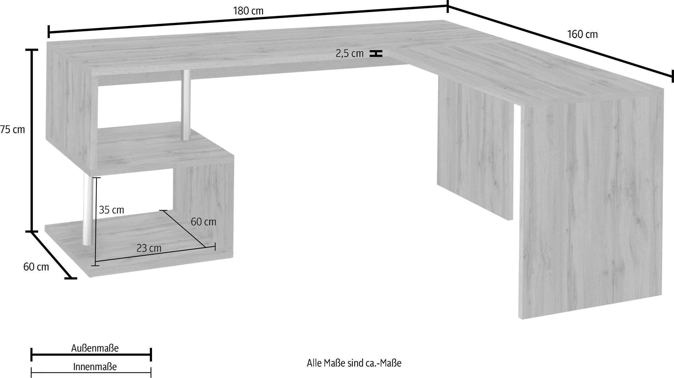 INOSIGN Eckschreibtisch »Esse, Schreibtisch im modernen Design«, mit oder ohne Monitoraufsatz Breite 180/160 cm, "Made in Italy"