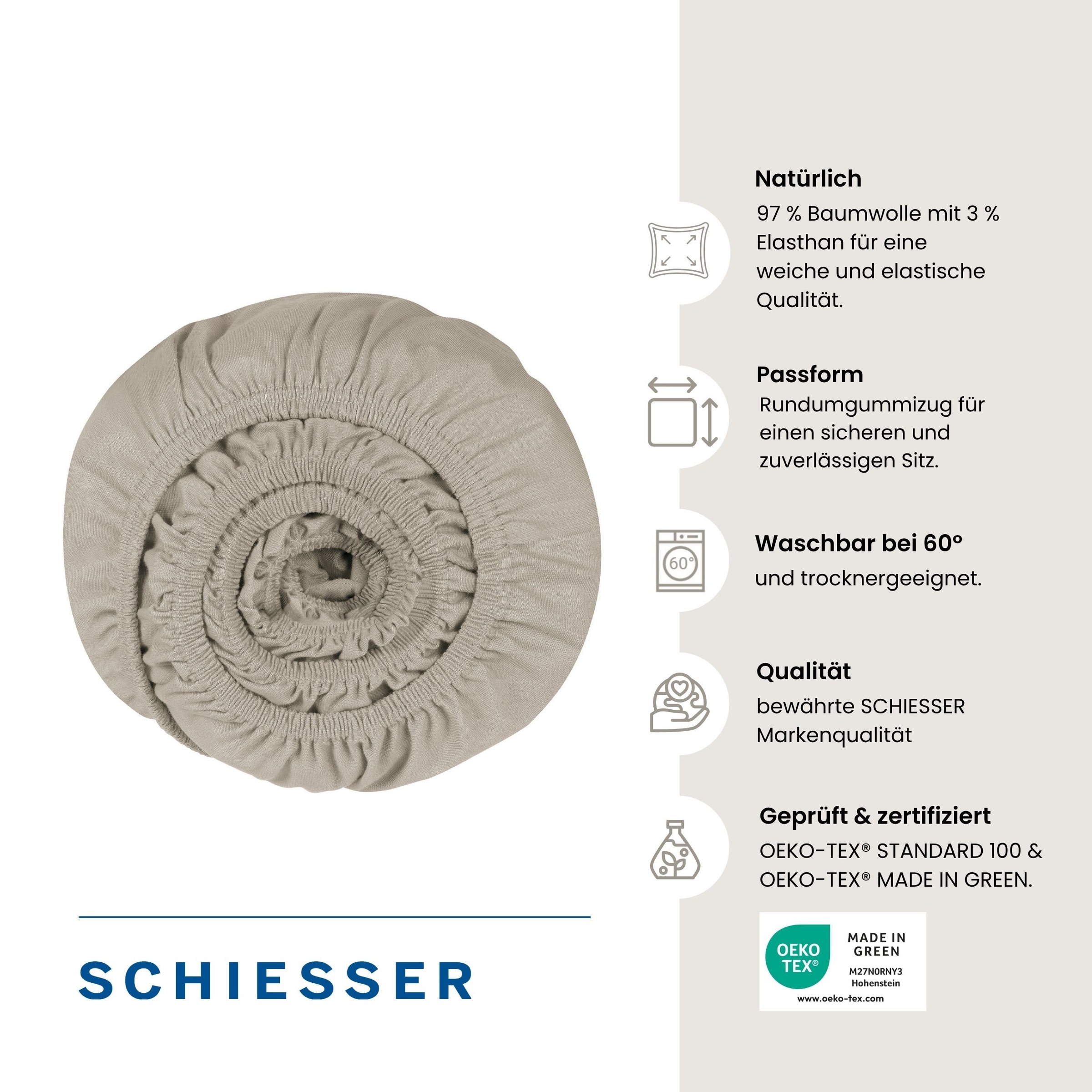 Schiesser Spannbettlaken "Elli aus weicher Baumwolle mit Elasthananteil für flexiblen Sitz" für hohe Matratzen und Boxspringbetten, OEKO-TEX MADE IN GREEN