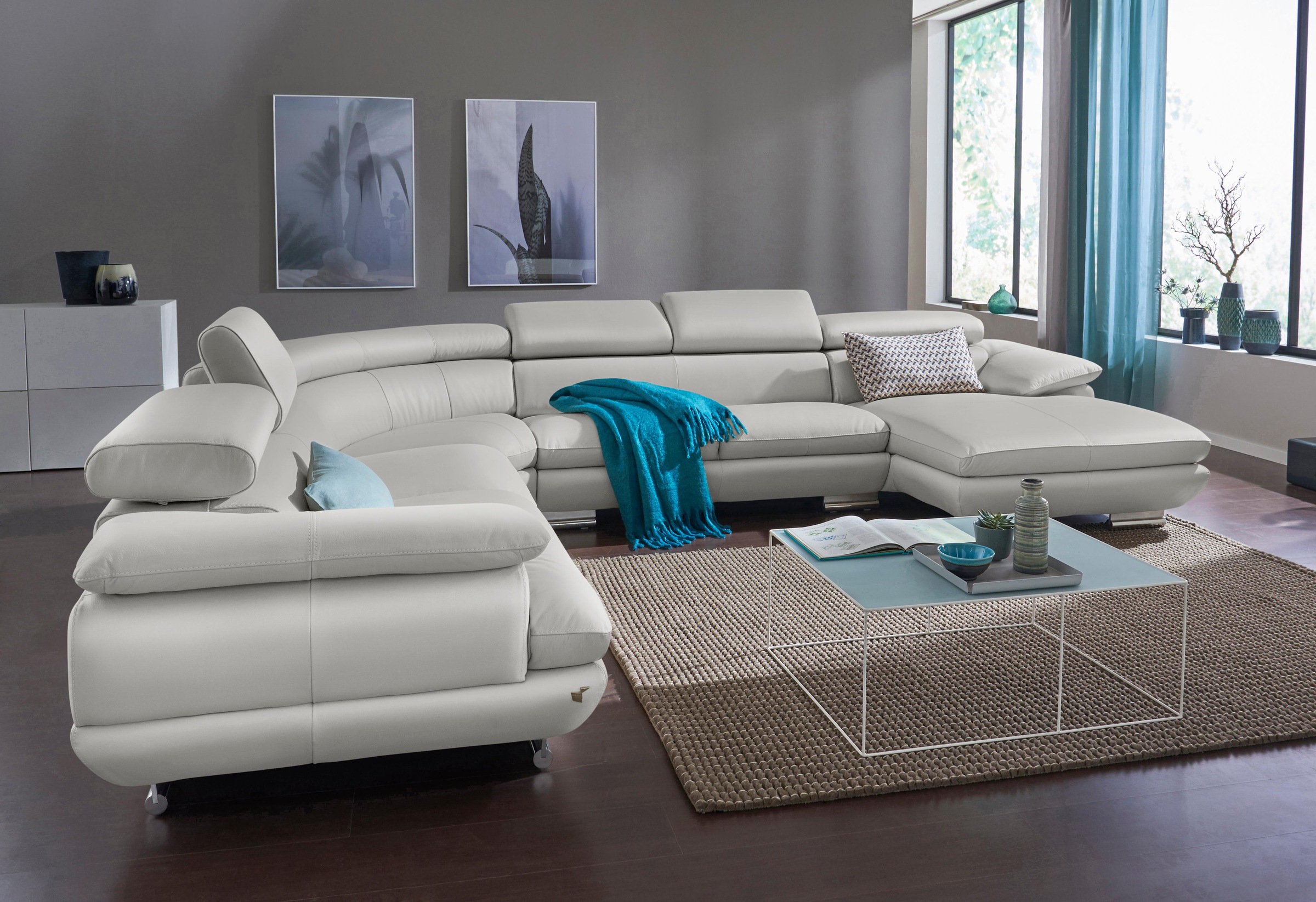 CALIA ITALIA Wohnlandschaft »Magic, italienisches Sofa zum Träumen, erstklassiger Sitzkomfort«, verstellbaren Kopfstützen zum Relaxen, in 2 Lederqualitäten, U-Form