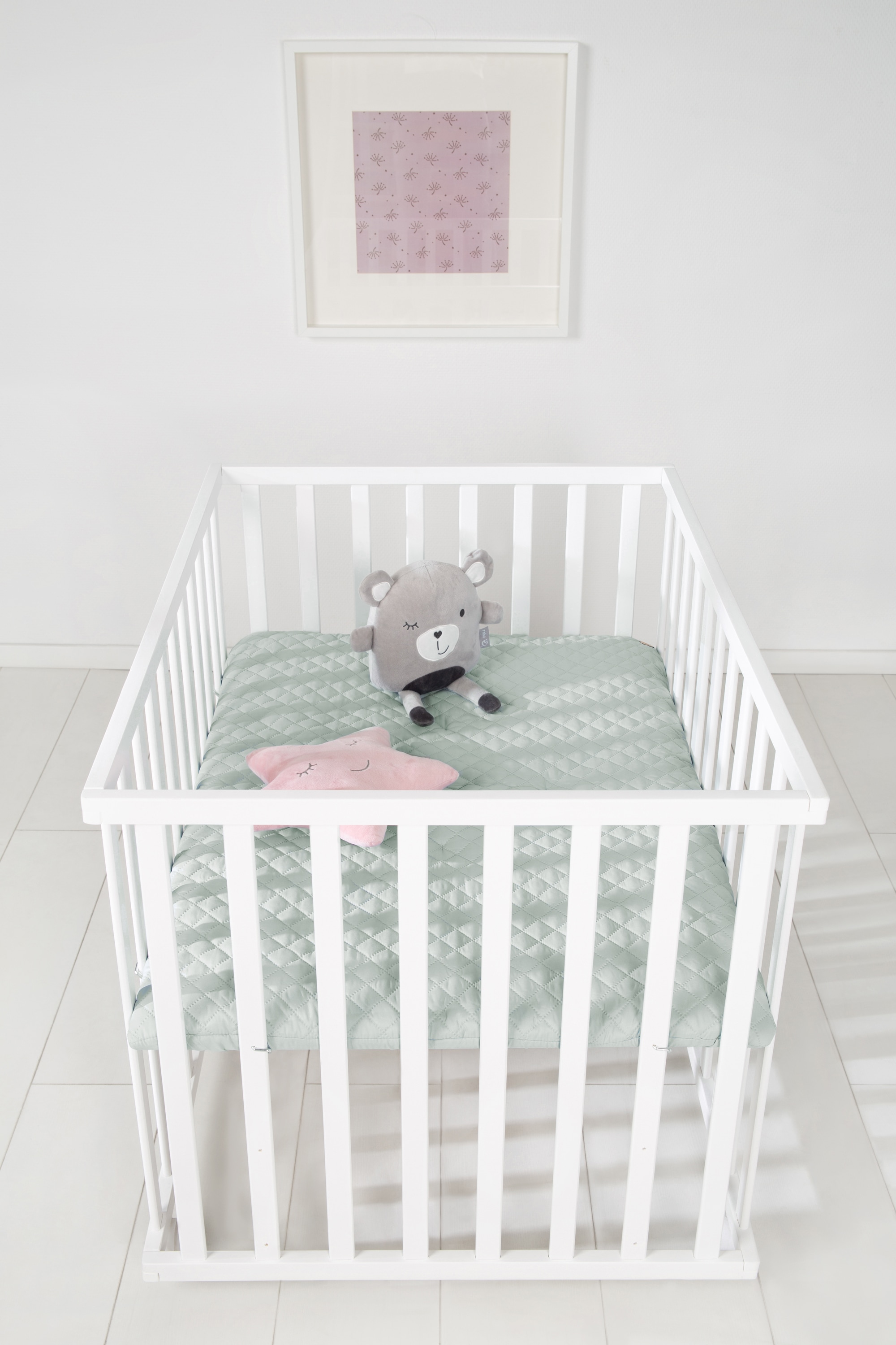 roba® Laufgitter »Style weiss, 75x100 cm«, bis 15 kg, mit Laufgittereinlage frosty green