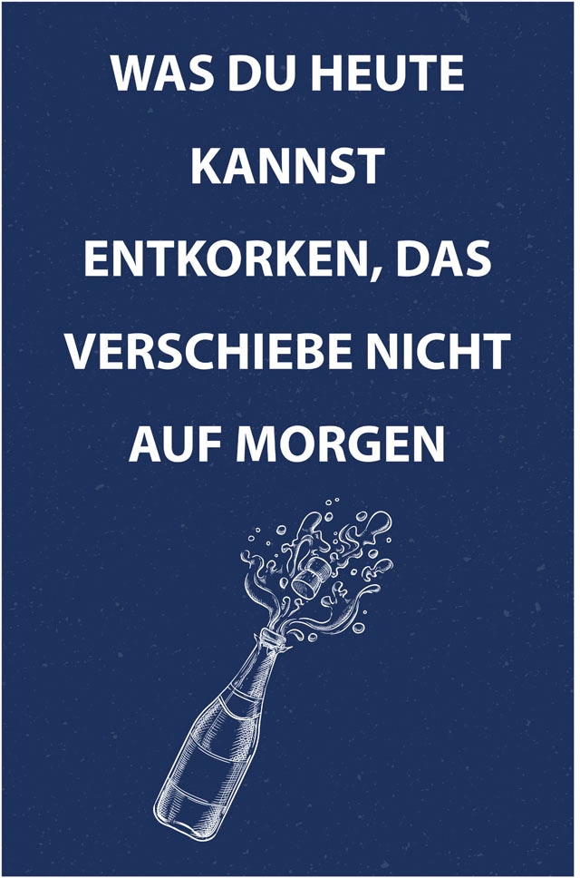 queence Metallbild »Entkorken«, Schriftzüge-Schriftzug-Getränke, (1 St.), Stahlschilder