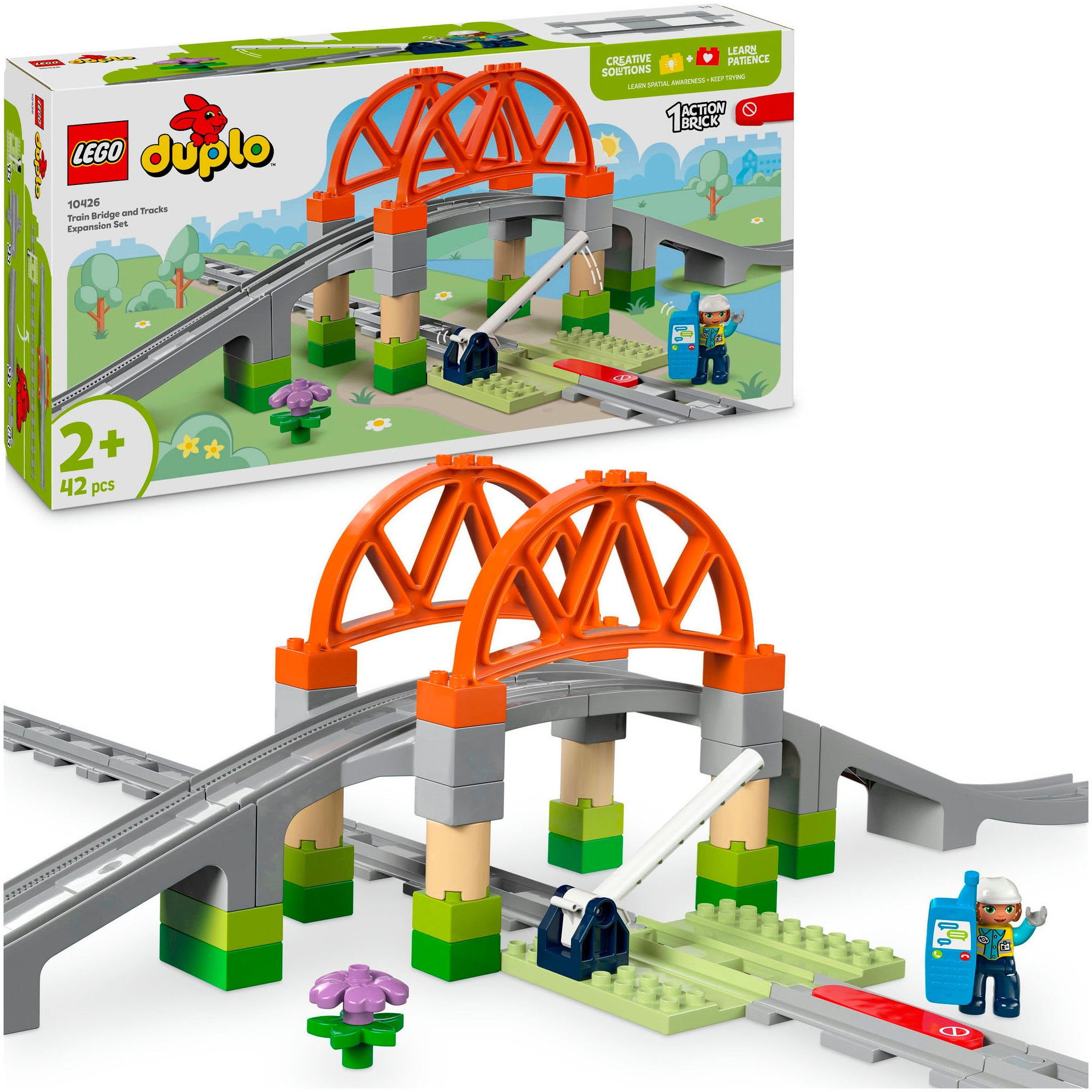 LEGO Konstruktionsspielsteine "Eisenbahnbrücke und Schienen – Erweiterungsset (10426)" LEGO DUPLO Town; Made in Europe
