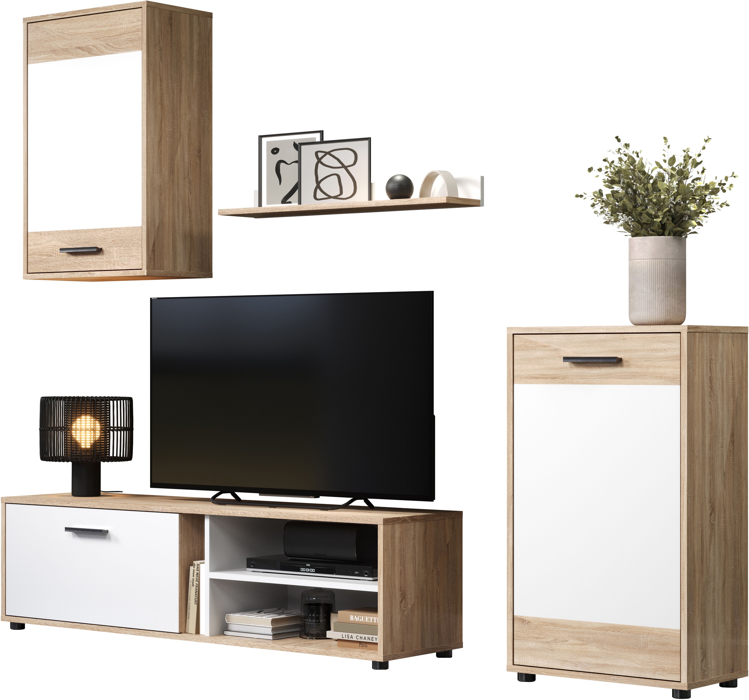 INOSIGN Wohnwand »Valetta«, (Komplett-Set, 4 St.), inkl. Lowboard, Hängeschrank, Wandboard und Highboard