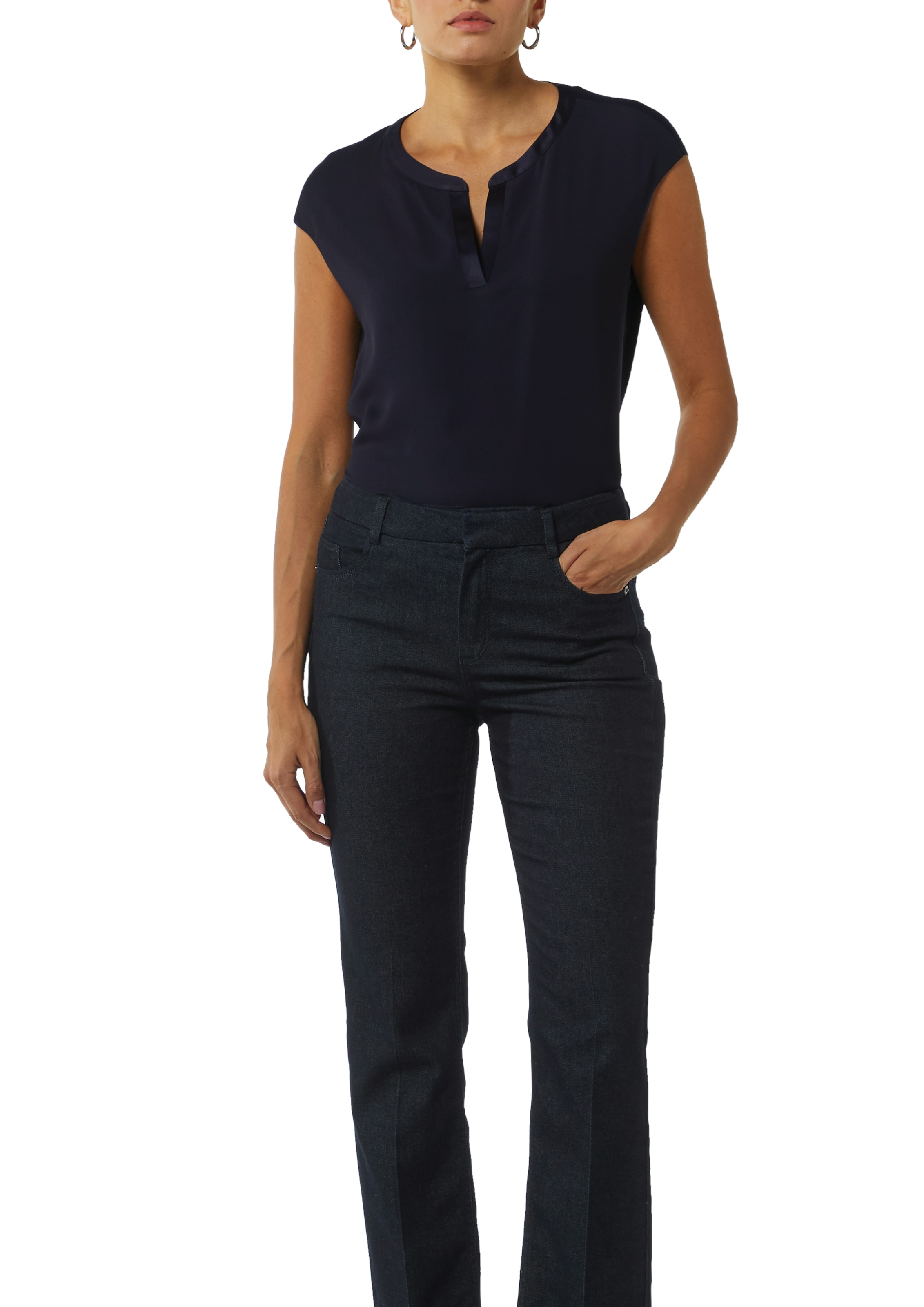 Comma Blusenshirt mit geschlitztem Rundhals, Satin-Optik