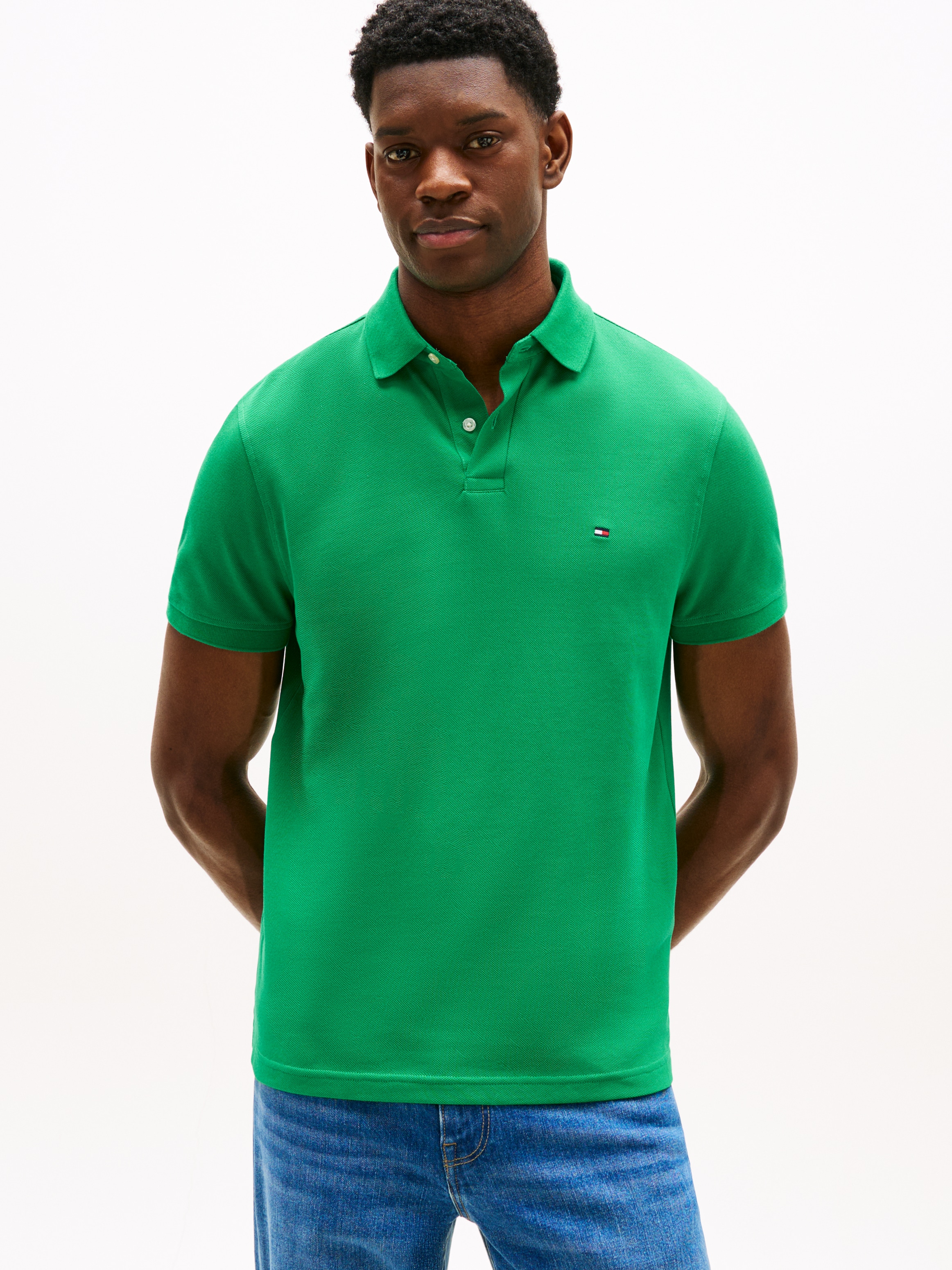 Tommy Hilfiger Poloshirt »1985 REGULAR POLO mit Kontraststreifen und Knopfleiste« unifarben, sportlich, regular fit, Baumwollmix, Polokragen