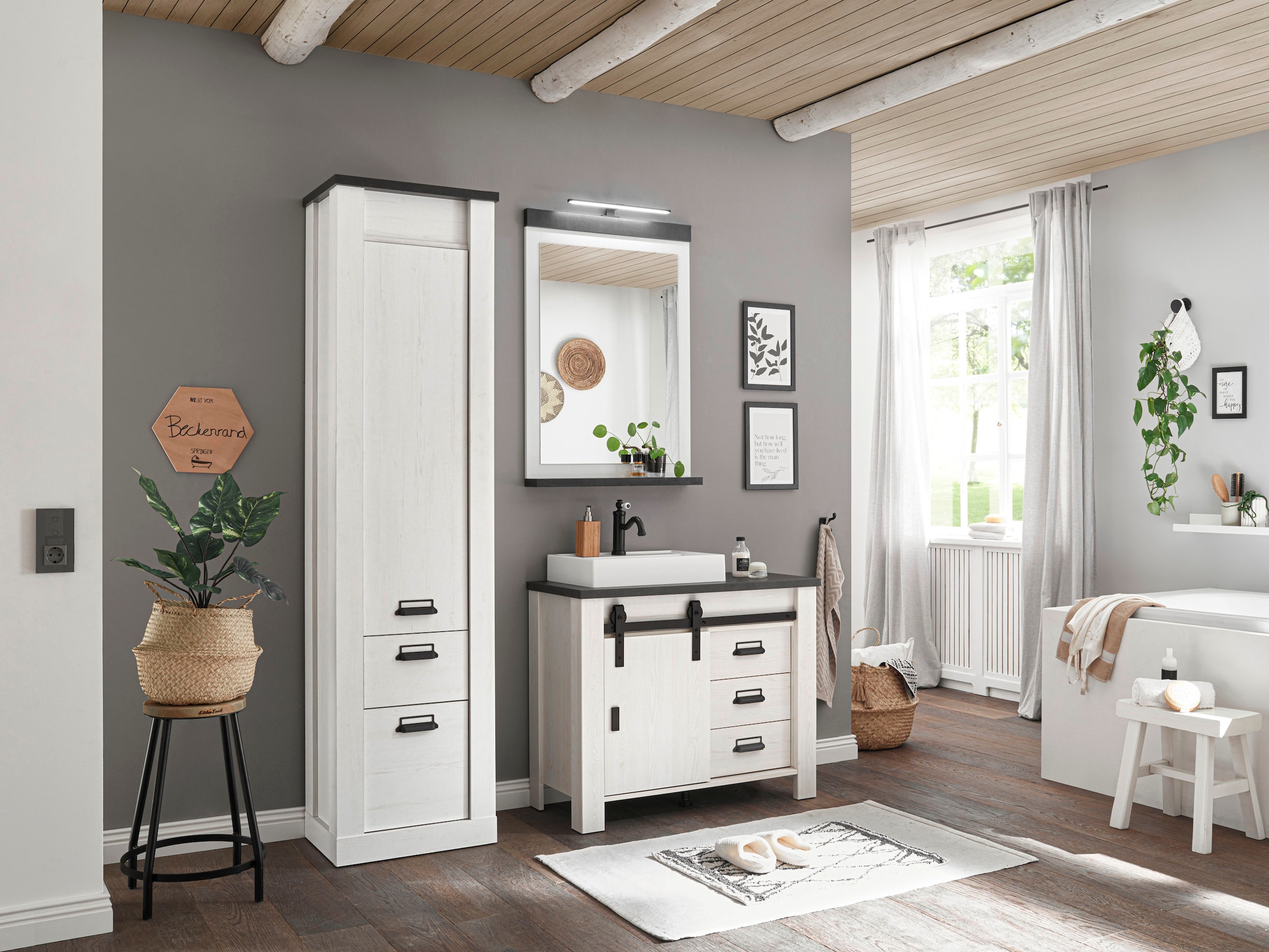 Home affaire Mehrzweckschrank »SHERWOOD«, in modernem Holz Dekor, mit Apothekergriffen aus Metall, Höhe 201 cm