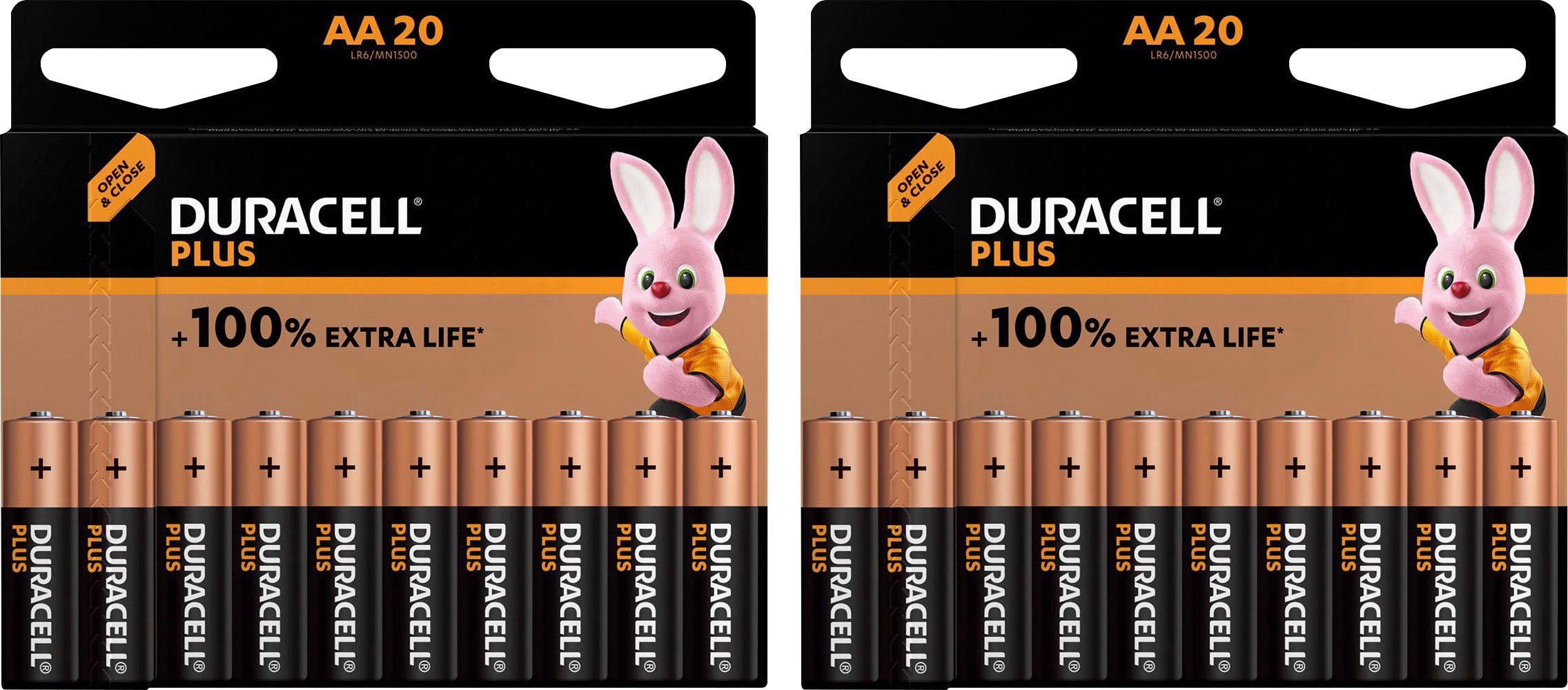 Duracell Batterie »20+20 Pack: 40x Mignon/AA/LR06«, 1,5 V, (40 St., Alkaline Batterie, 40 Stück), 1,5V