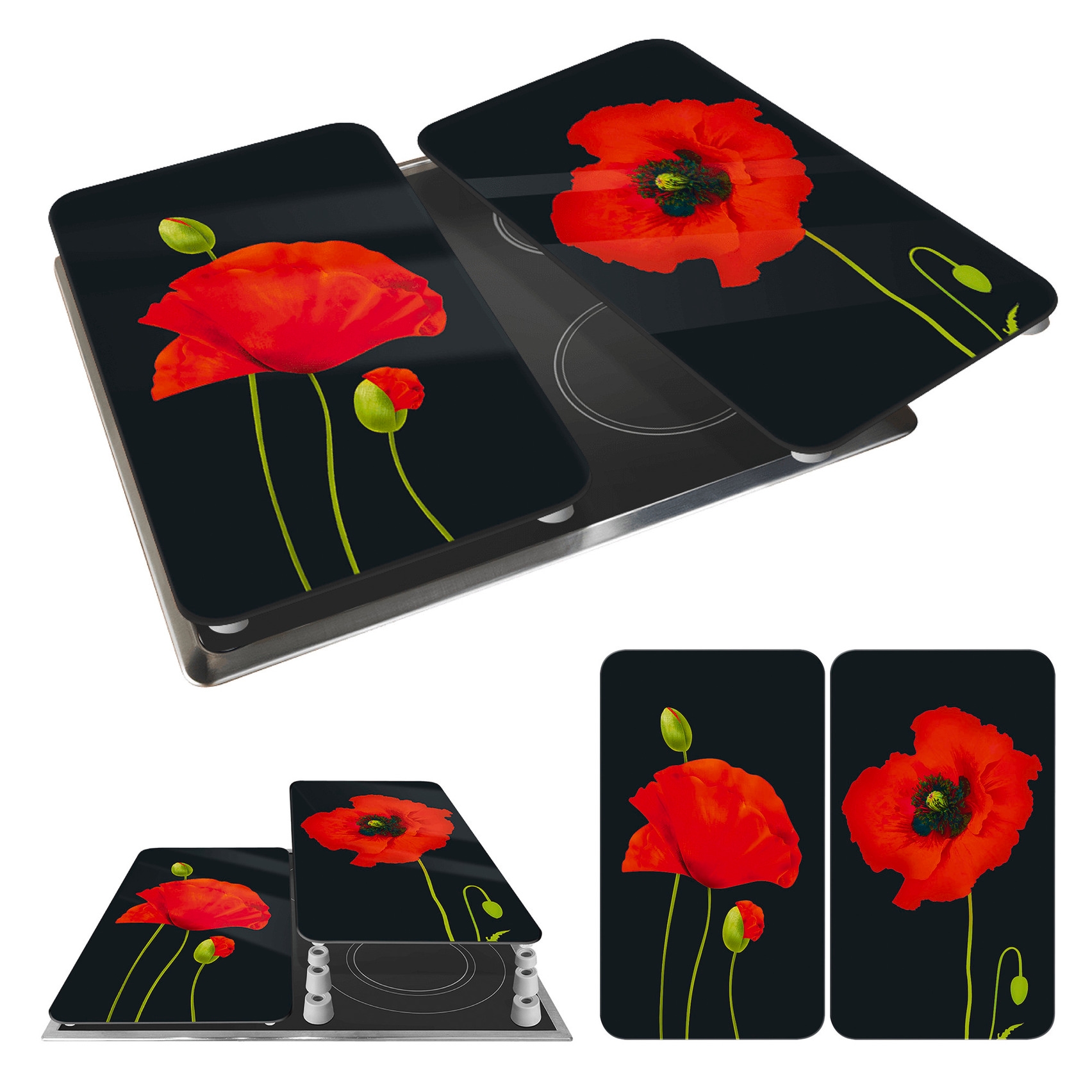 WENKO Herd-Abdeckplatte »Universal Modell Mohn«, (Set, 2 tlg.), Herdabdeckung für alle Herdarten, kratzfest, mit rutschfesten Füssen