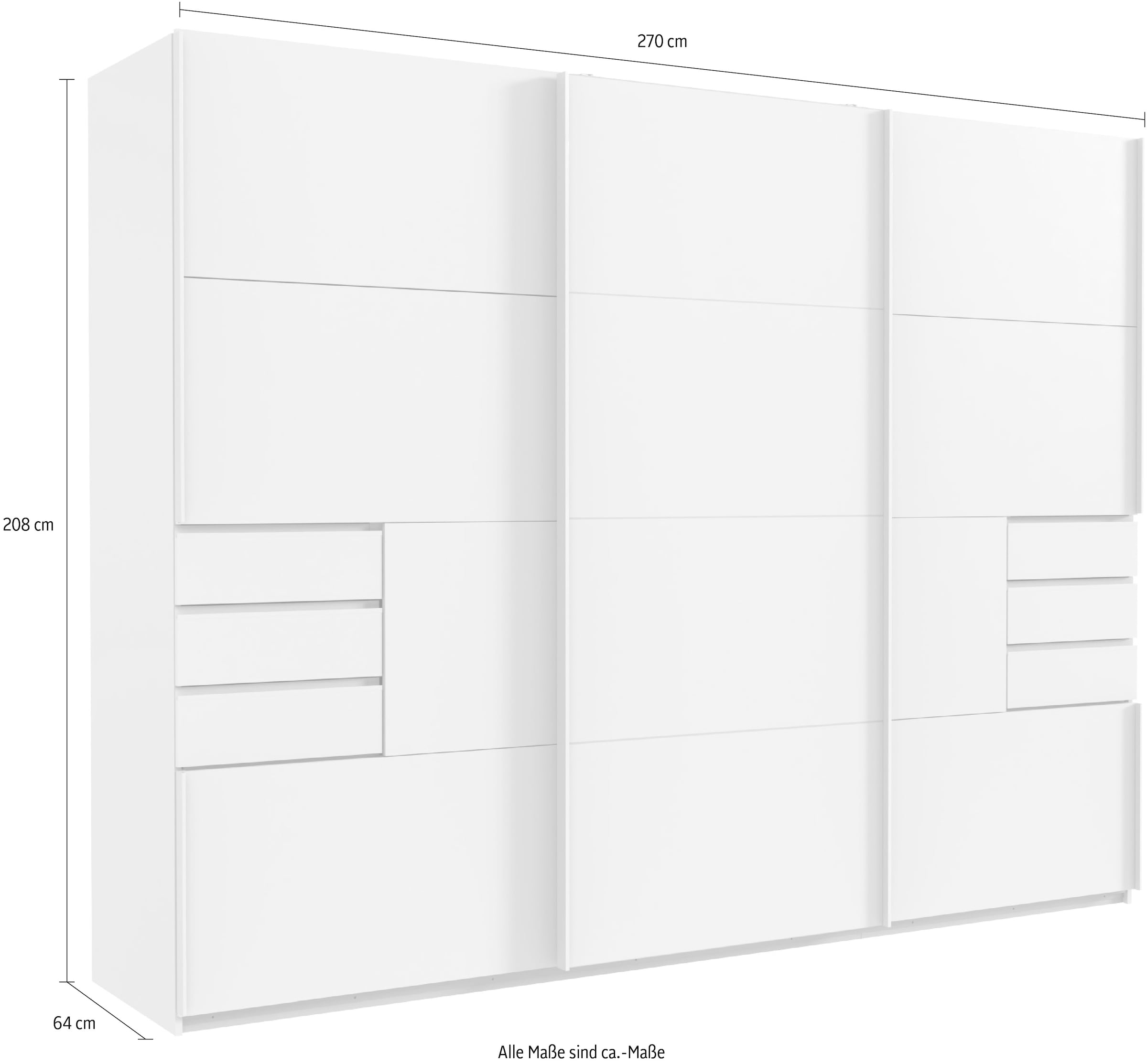 Wimex Schwebetürenschrank »Saigon, mit kompletter Innenausstattung, Made in Germany«, Kleiderschrank 3-türig, 270cm breit, mit 6 praktischen Aussenschubladen