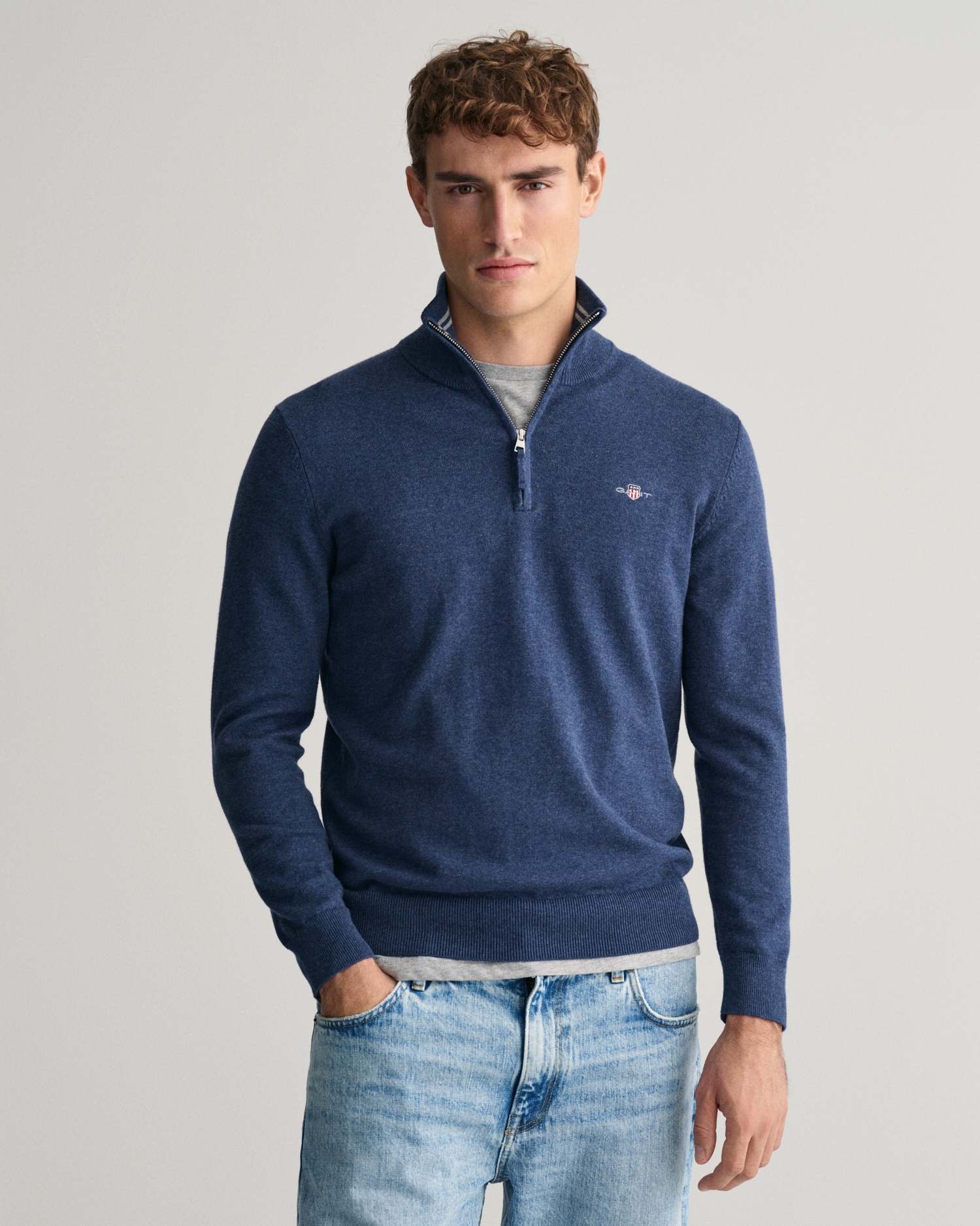 Gant Troyer »CLASSIC COTTON HALF ZIP«, mit gerippten Details
