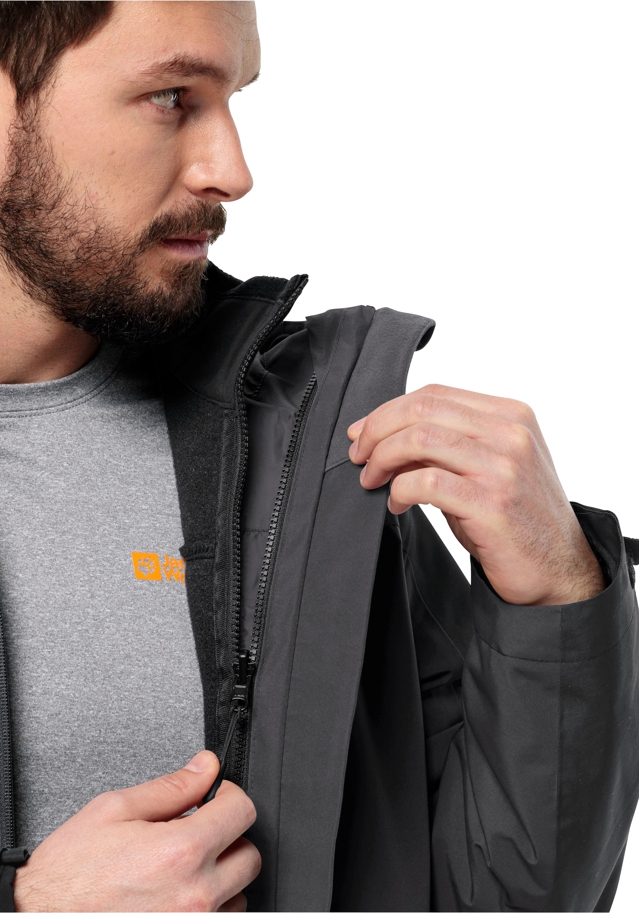 Jack Wolfskin 3-in-1-Funktionsjacke »TAUBENBERG 3IN1 JKT M«, mit Kapuze, Wasserabweisenden Reissverschlüssen, Wasserdicht, Atmungsaktiv
