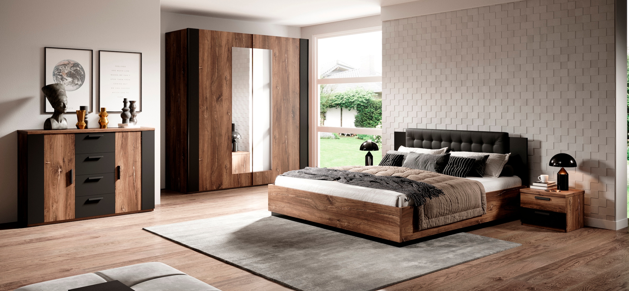 Home affaire Schwebetürenschrank »Sigma, Breite 200 cm, moderner Kleiderschrank, Made in Europe«, Wäscheschrank mit Spiegel, Garderobe mit durchdachter Inneneinteilung