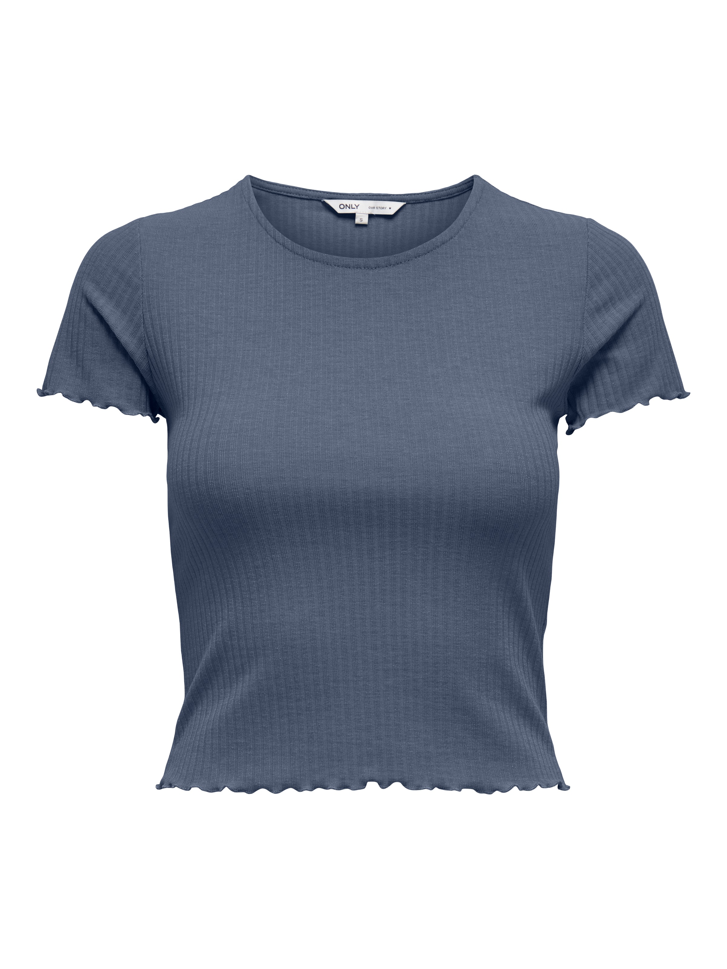 ONLY Rundhalsshirt »ONLEMMA S/S SHORT TOP NOOS JRS« Rundhals, modisch, regular fit, gewellter Abschluss, unifarben