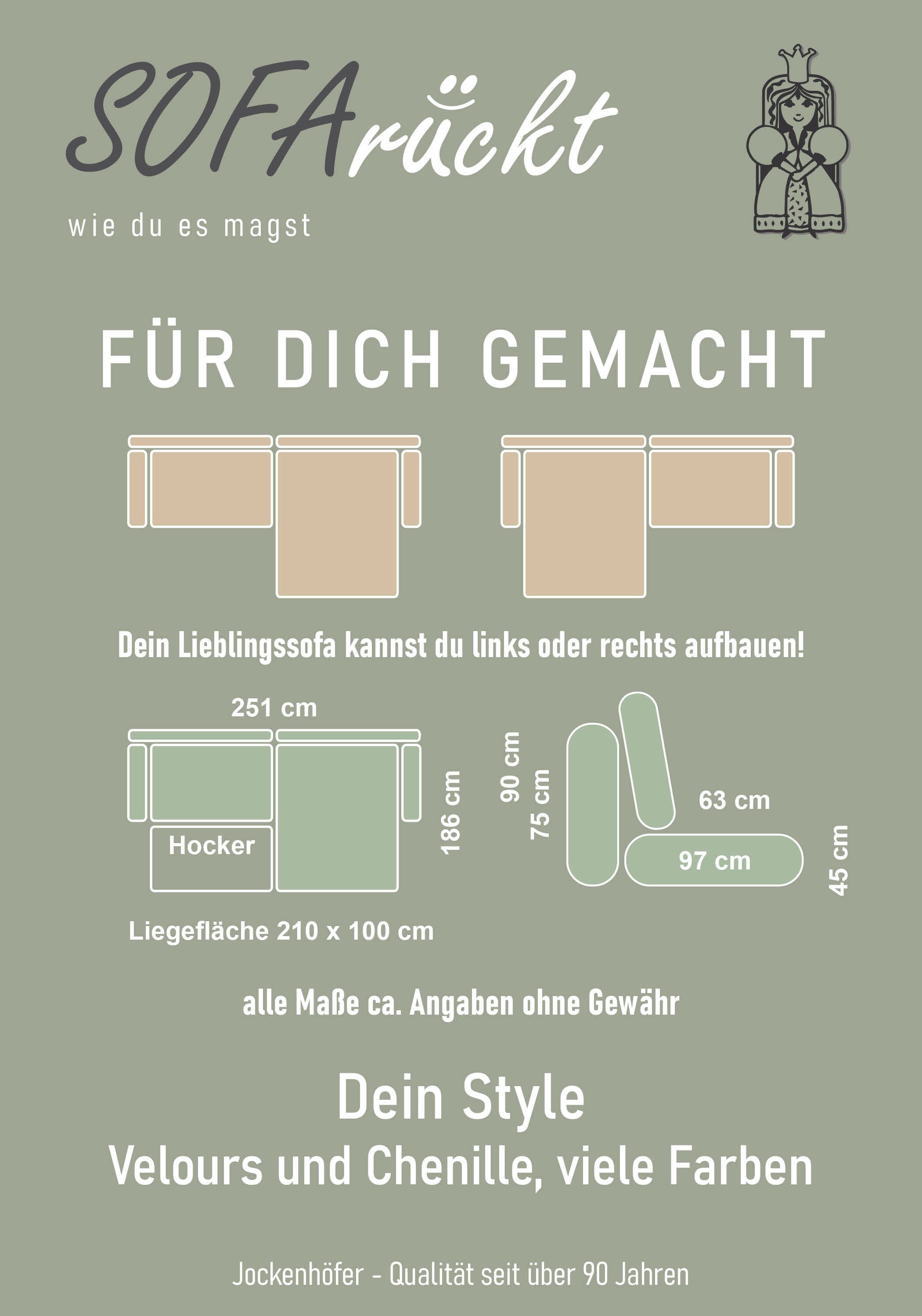Jockenhöfer Gruppe Ecksofa Salo, im Retrolook, mit 5 Rücken-/Zierkissen