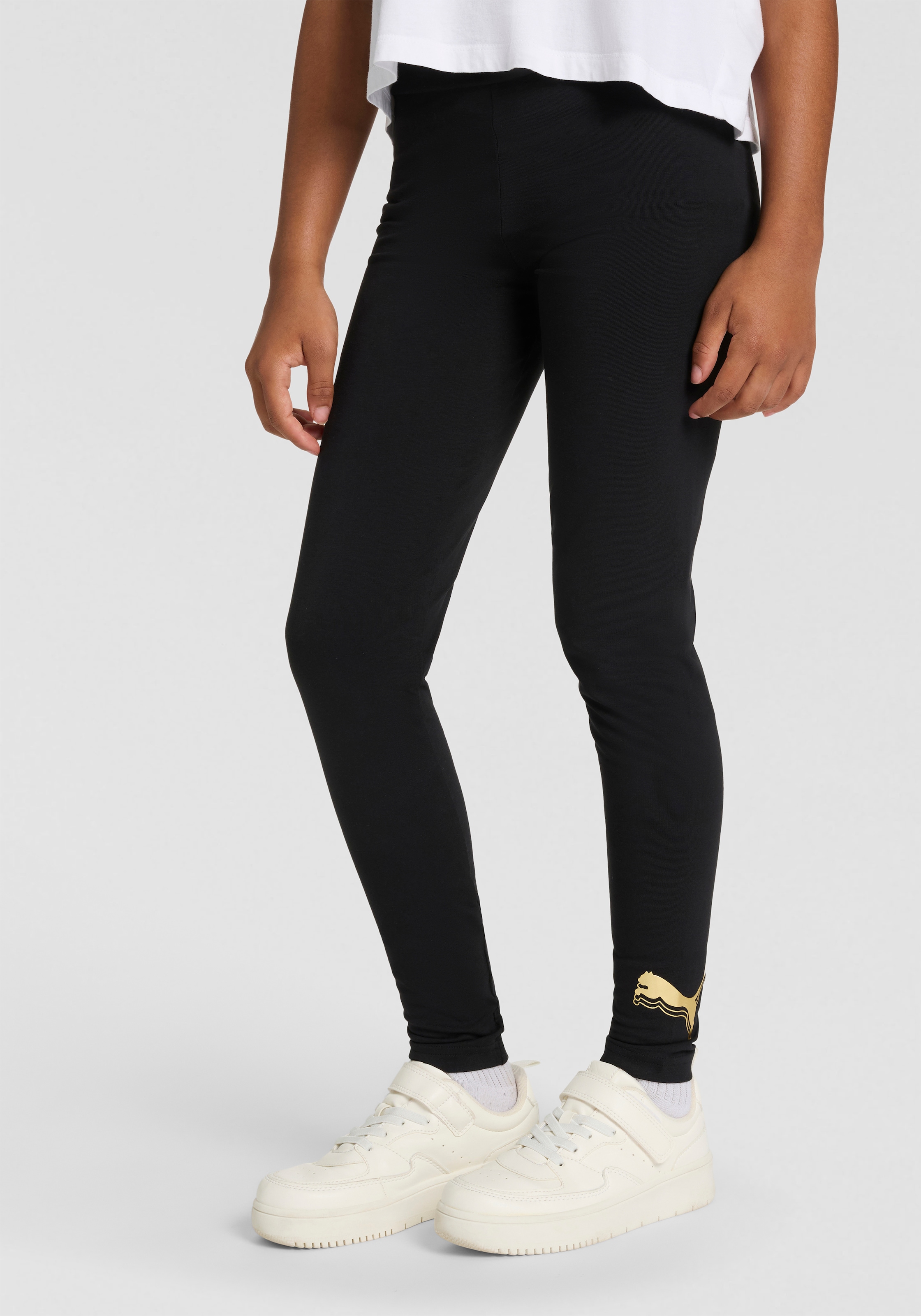 PUMA Leggings »ESS METALLIC LEGGINGS G« mit Print-Applikation, aus Baumwolle und Elasthan, pflegeleicht